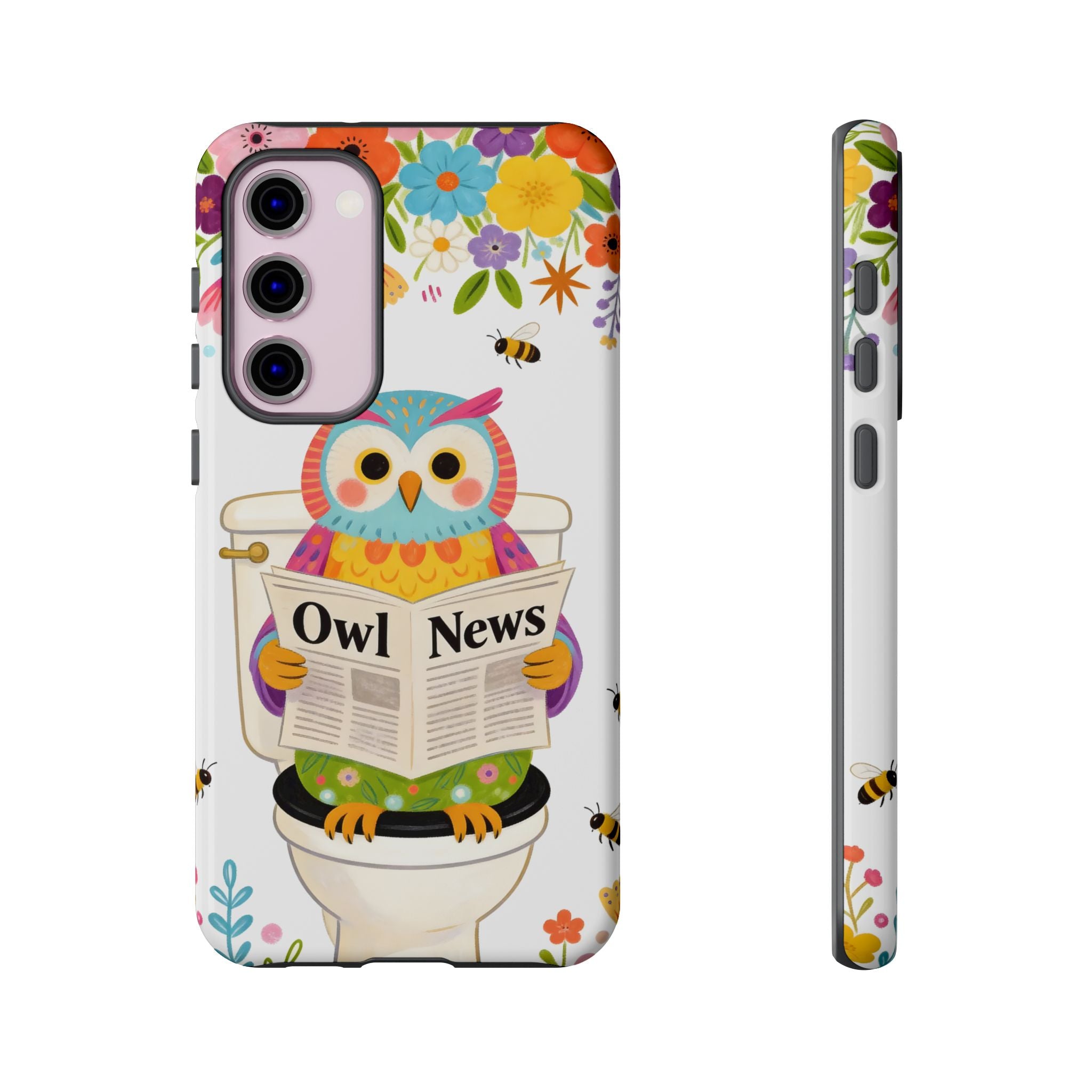 Owl News Floral Samsung Galaxy Phone Case | Cute Owl Reading Newspaper on Toilet