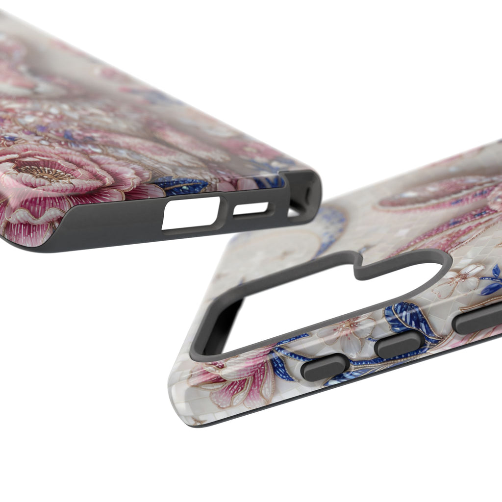 Floral Moon Rabbit Tough Samsung Galaxy Phone Case | Pink Boho Bunny Protective Cover