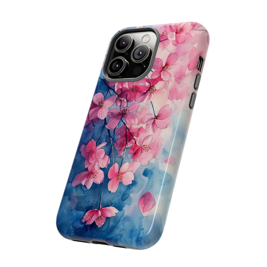 Floral Cherry Blossom iPhone Case | Pink Blue Watercolour