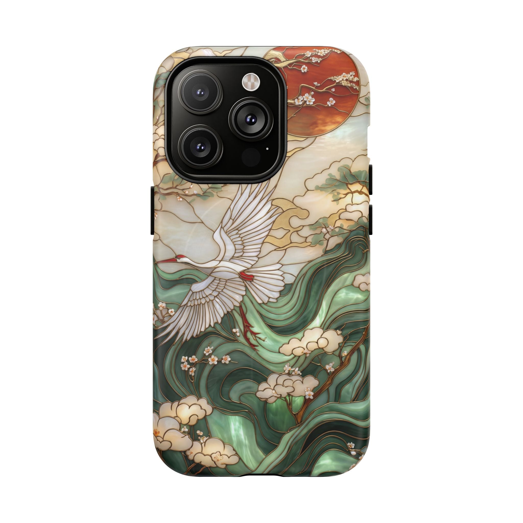 Custodia rigida MagSafe per iPhone Crane &amp; Waves | Custodia protettiva ispirata all'arte giapponese