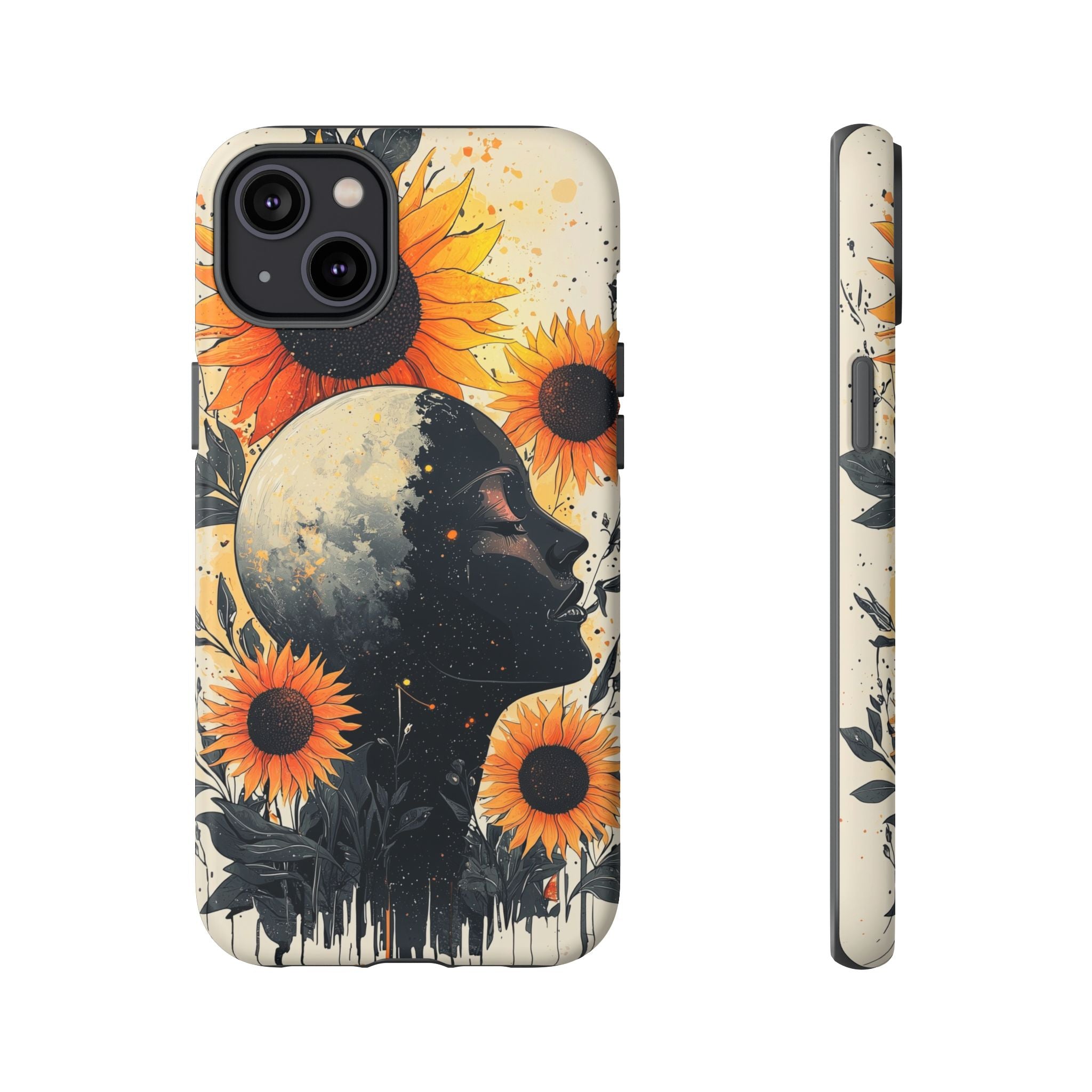 Sunflower Moon Art iPhone Case | Floral Celestial