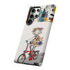 Whimsical Girl on Brompton Bicycle Urban Illustration Samsung Galaxy Phone Case