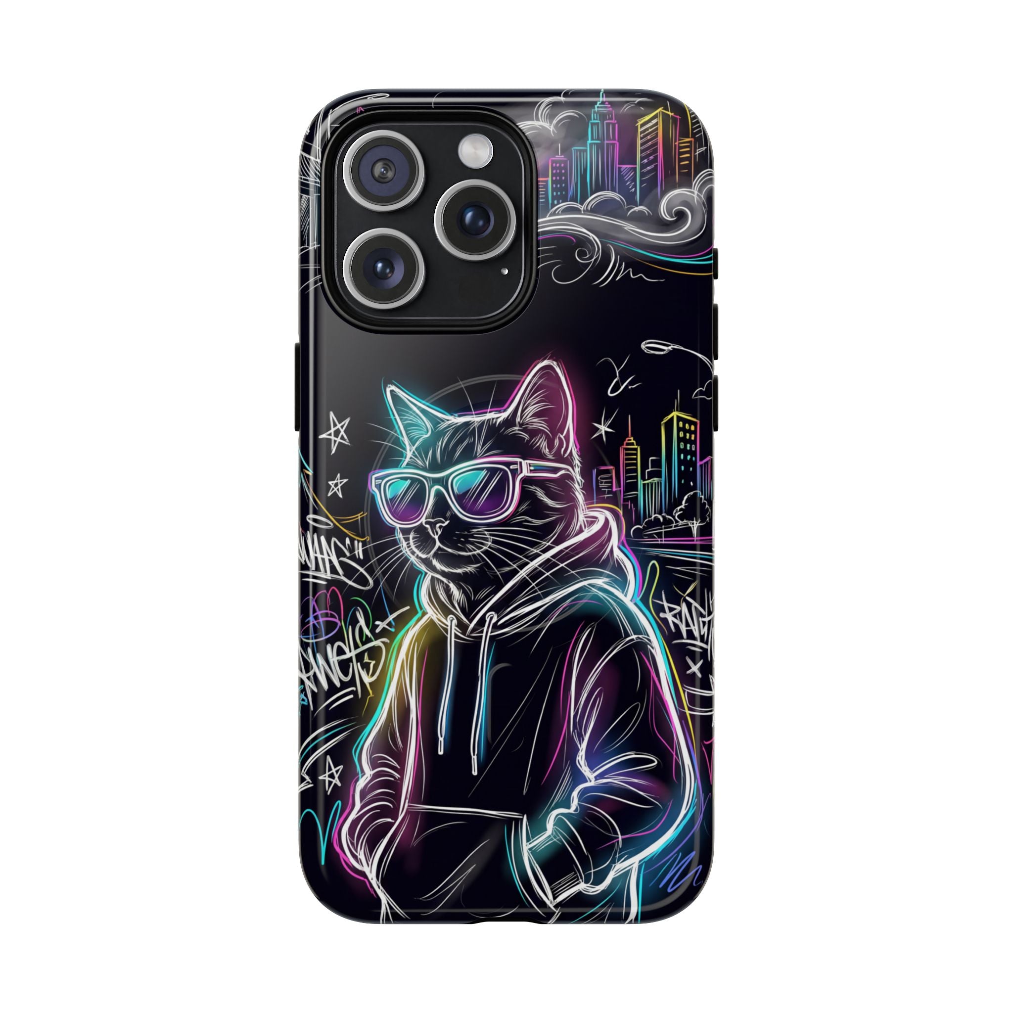 Cool Hoodie Neon Street Cat MagSafe iPhone Case
