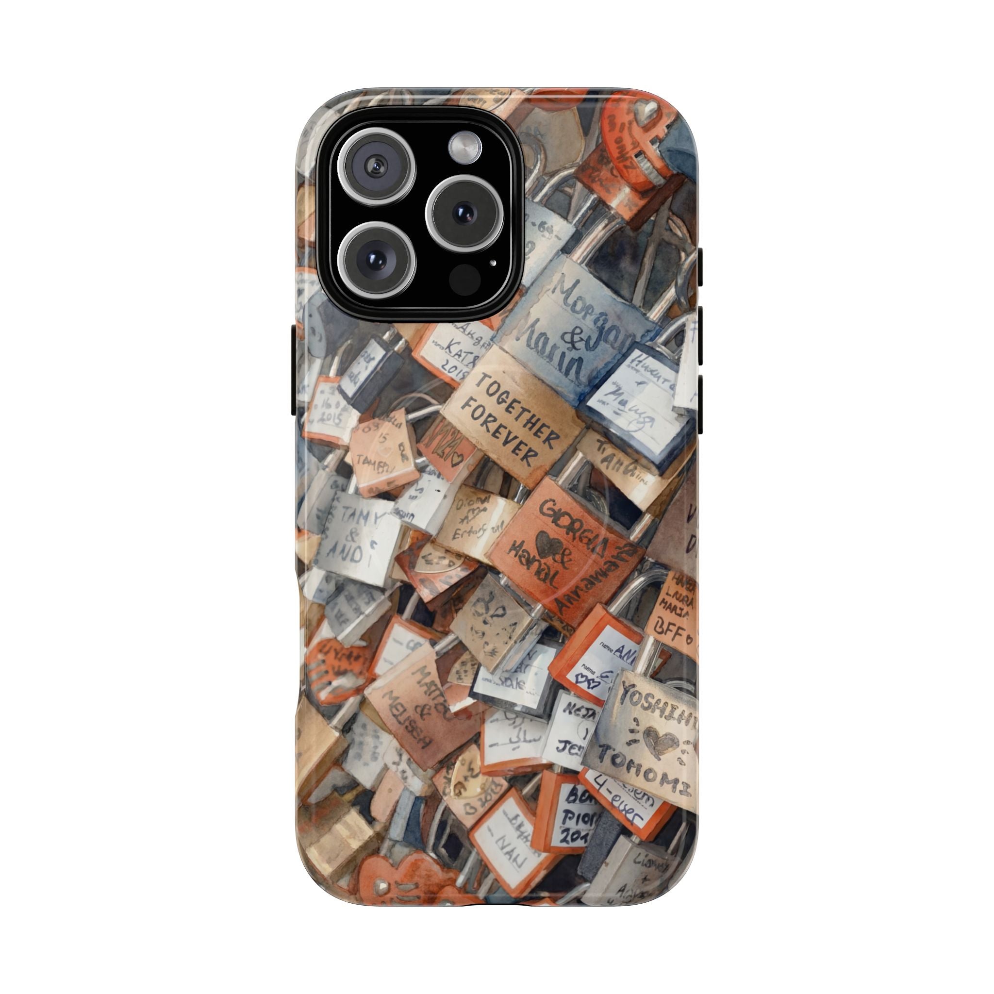 Custodia per iPhone MagSafe resistente con motivo collage di lucchetti dei desideri