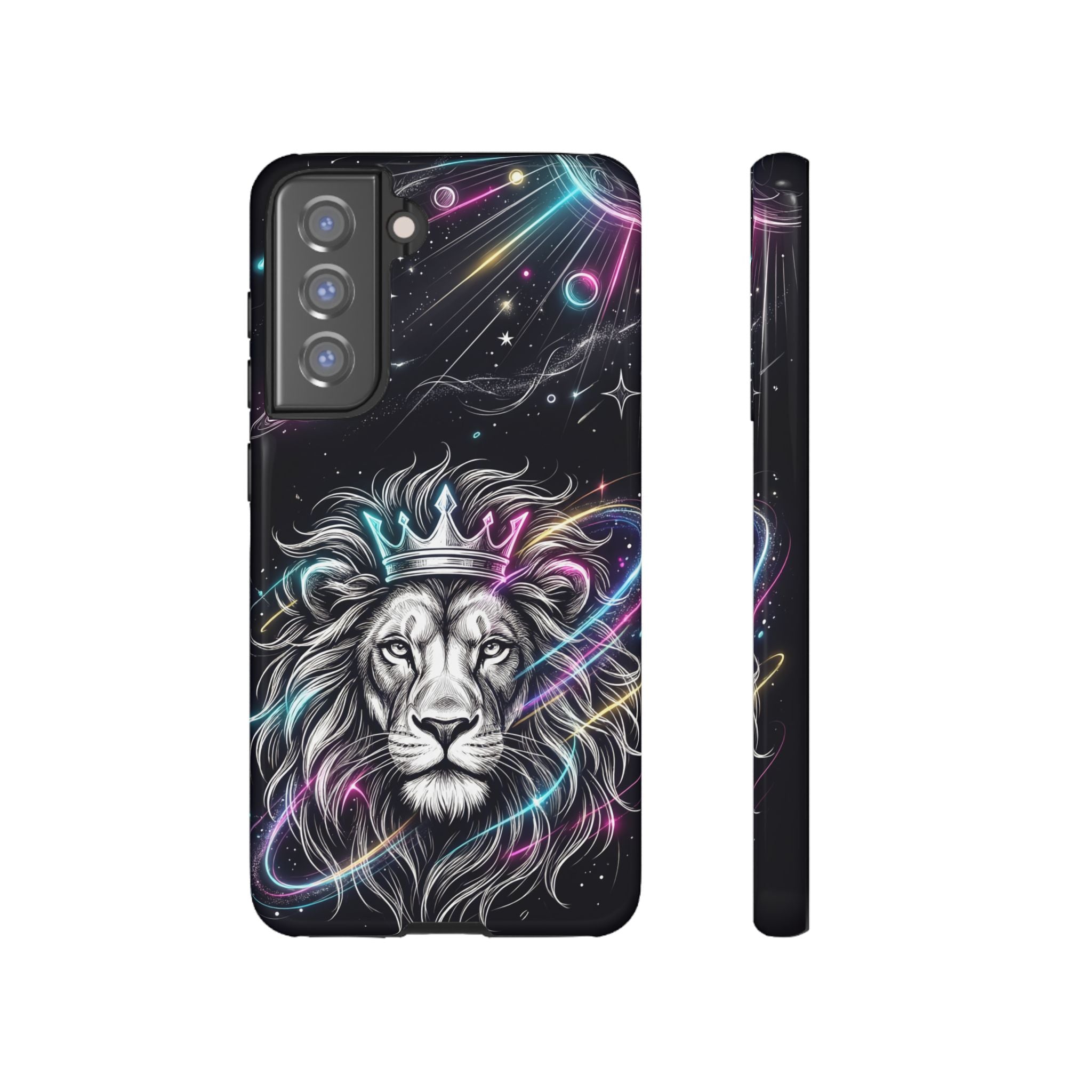 Galaxy Lion Samsung Galaxy Phone Case | Neon Crowned Lion Protective Case
