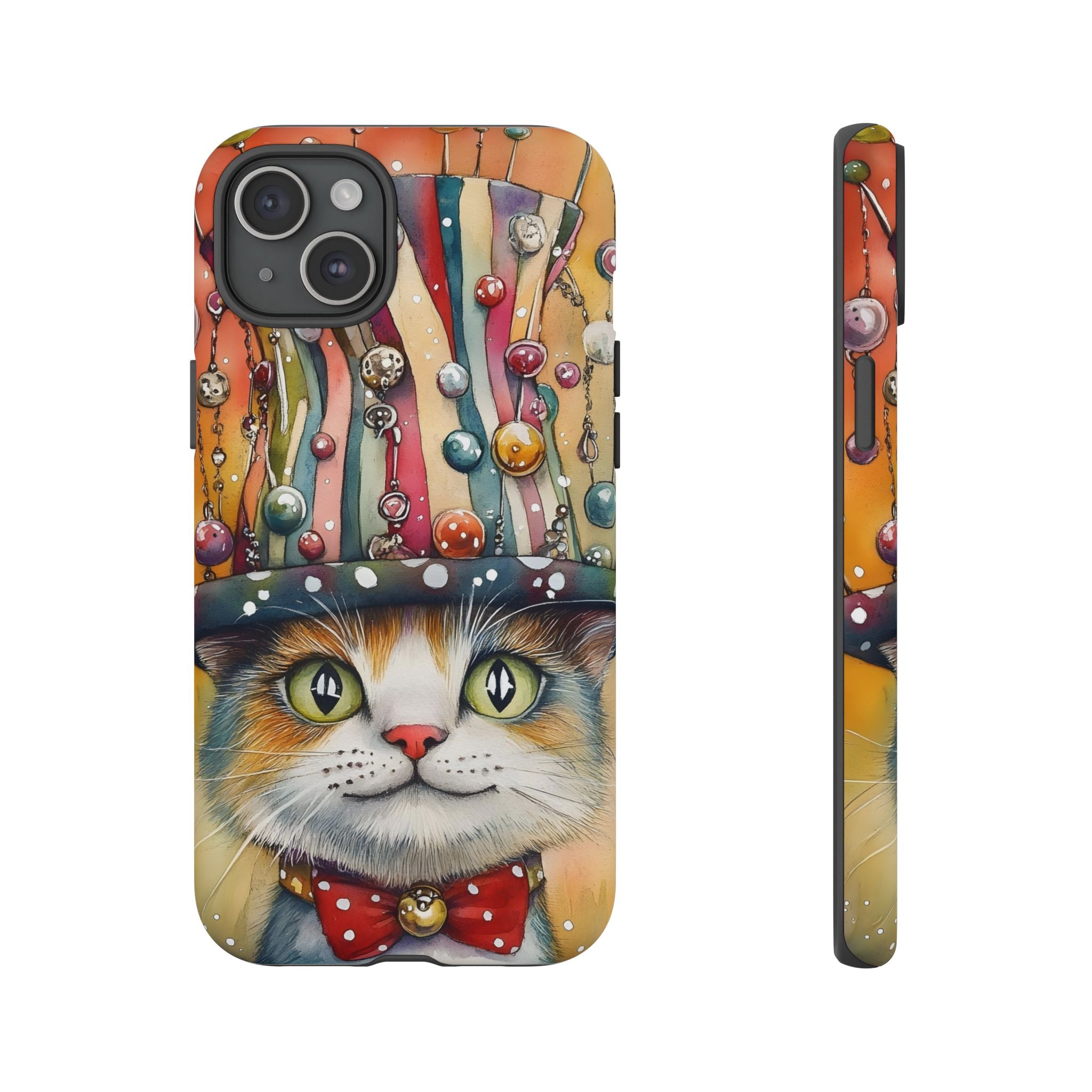 Cat in Colorful Top Hat iPhone Case — Whimsical Cat Art iPhone Case
