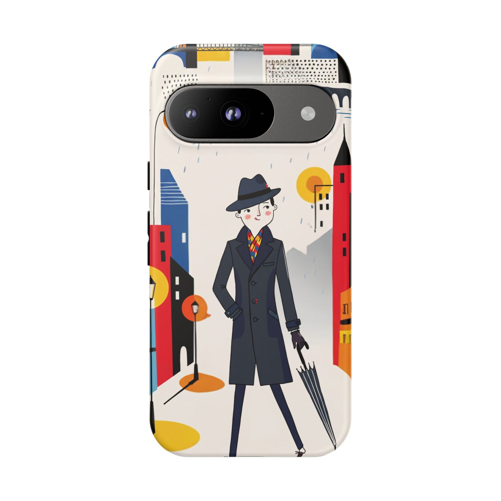 Retro Gentleman in Cityscape Illustration Google Pixel Phone Case