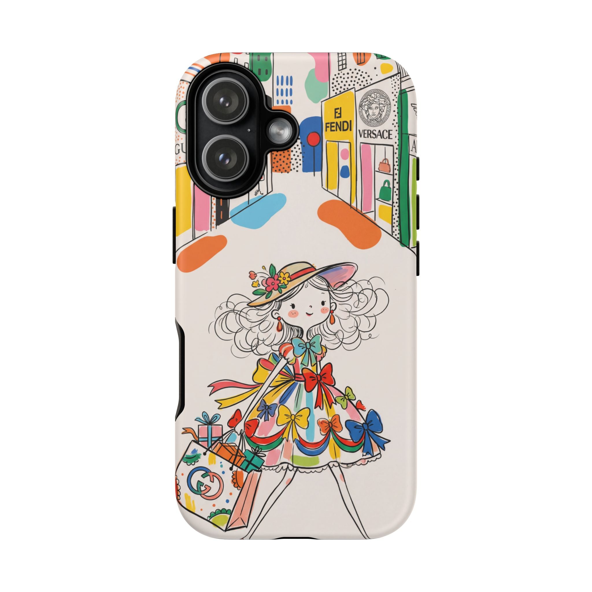 Cute Fashion Girl iPhone Case | Colourful Shopping Street Design