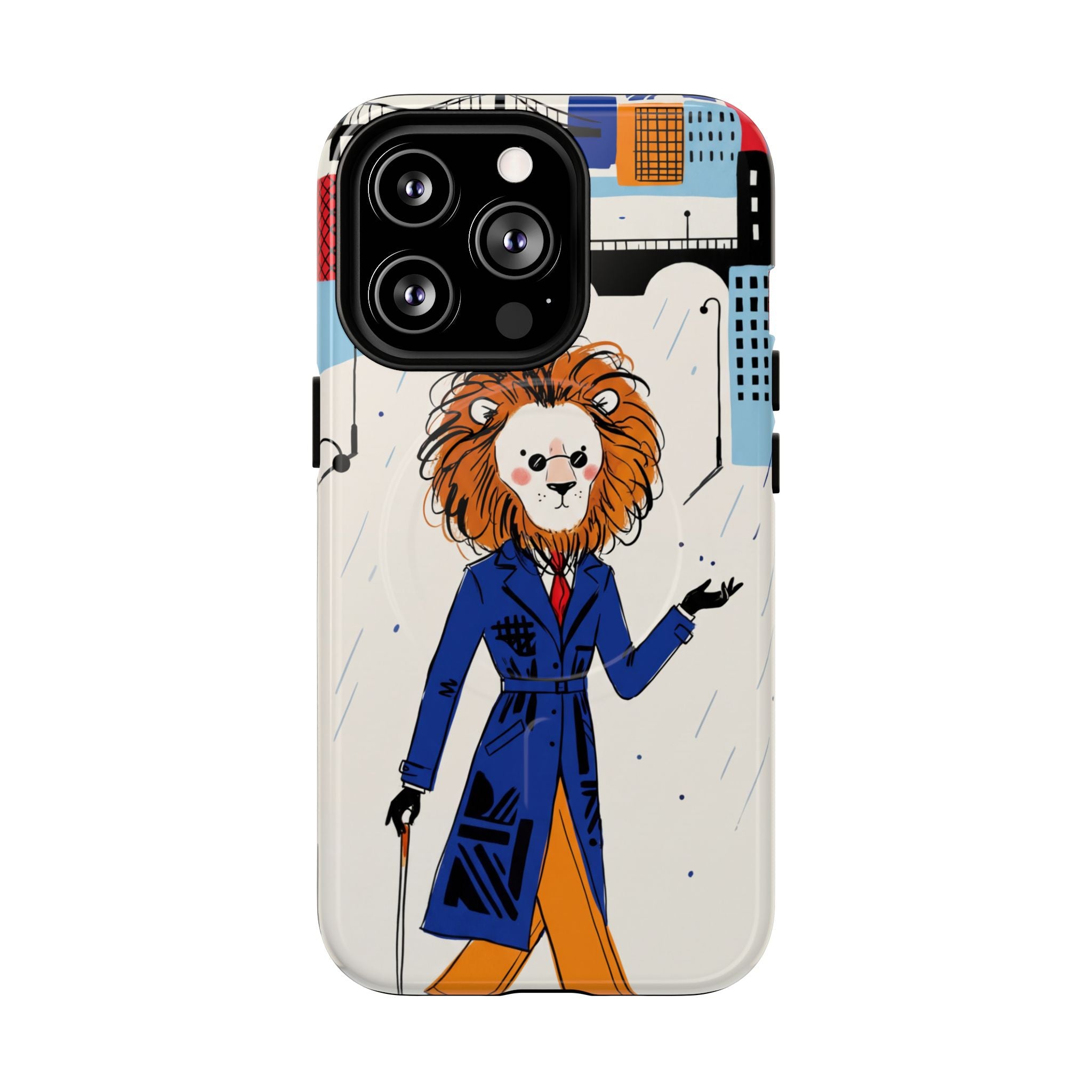 Lion Gentleman MagSafe iPhone Case | Dapper Lion in City Rain