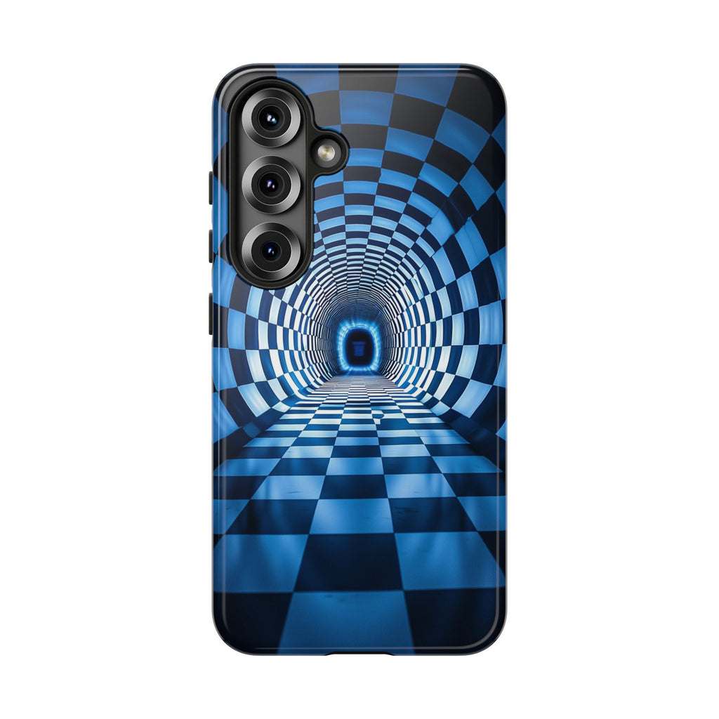 Blue Checkered Tunnel Samsung Galaxy Case — 3D Optical Illusion Tough Case