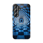 Blue Checkered Tunnel Samsung Galaxy Case — 3D Optical Illusion Tough Case