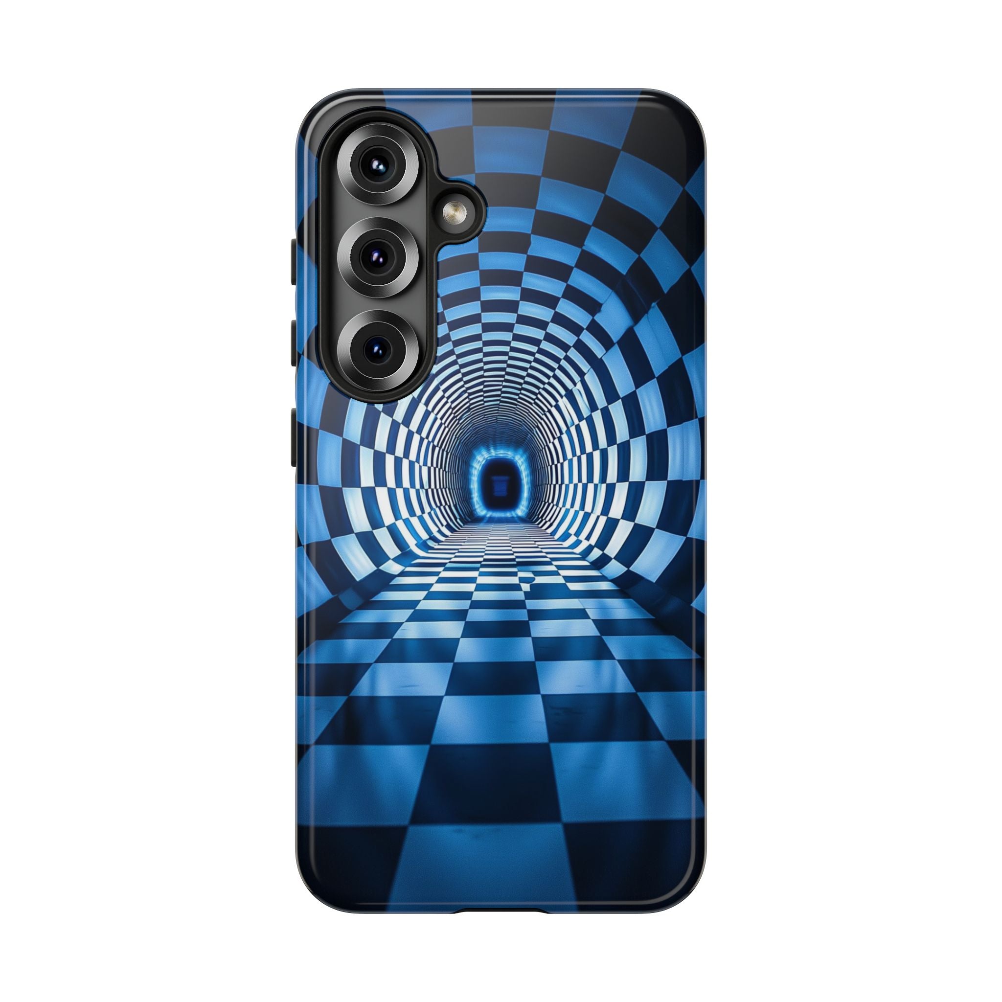 Blue Checkered Tunnel Samsung Galaxy Case — 3D Optical Illusion Tough Case