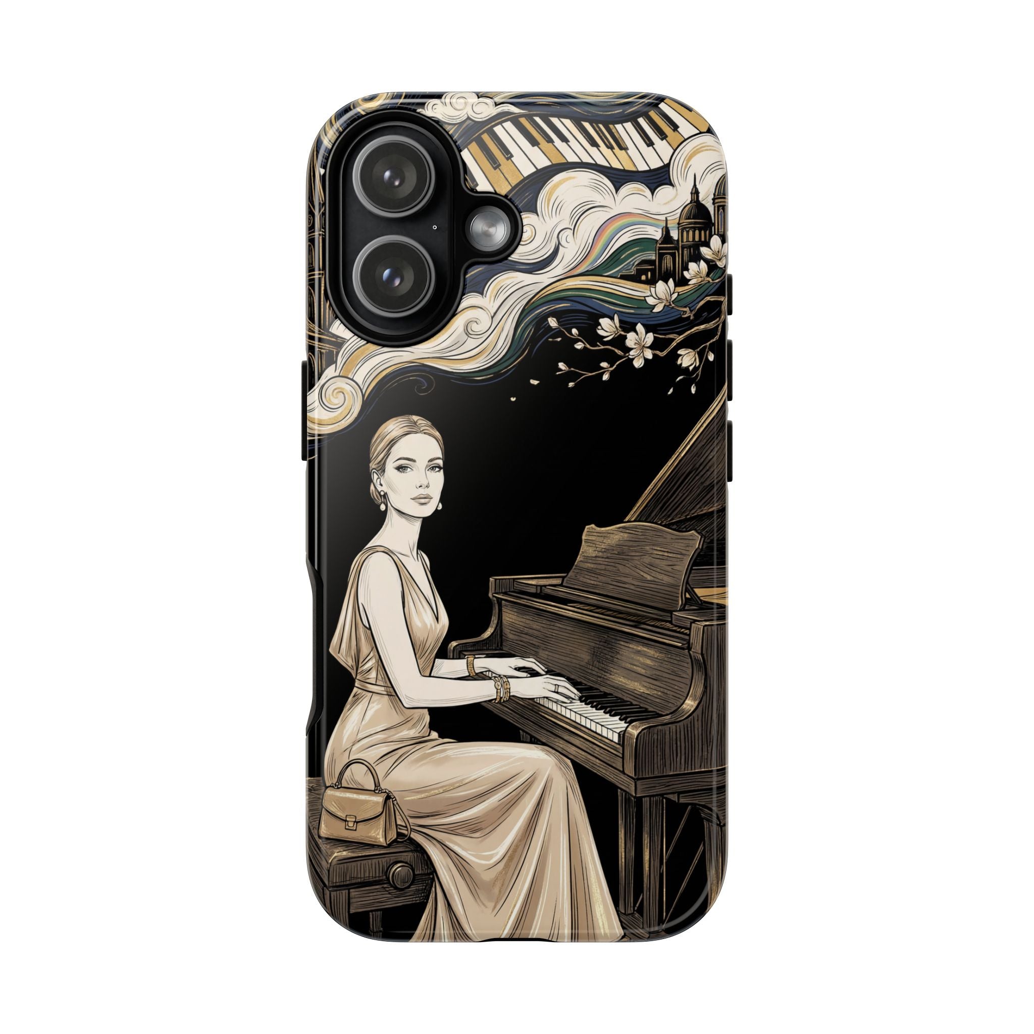 Elegant Piano Woman iPhone Case | Vintage Art Deco Music Design