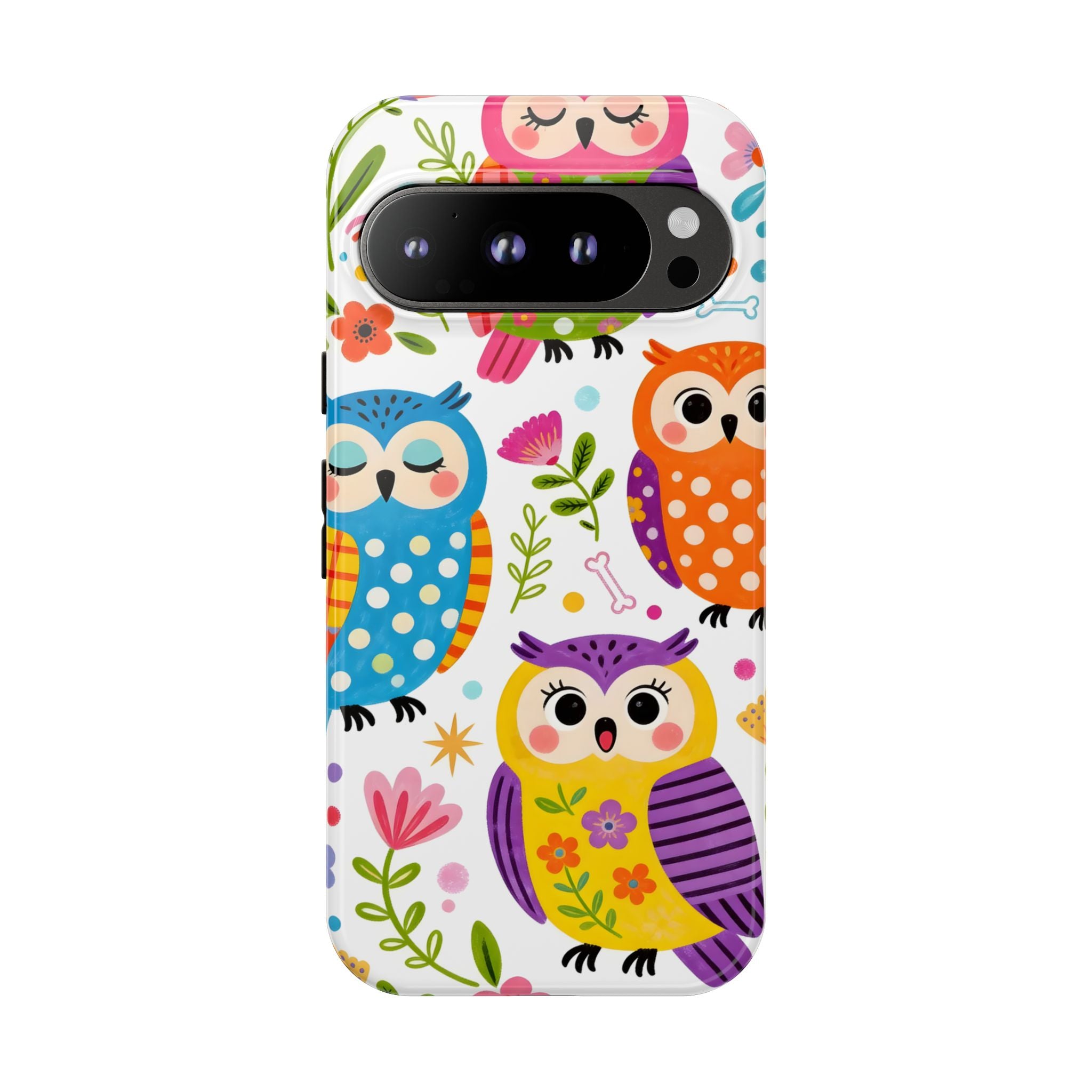 Cute Colorful Owls Google Pixel Phone Case | Cute Owl Pattern Tough Case