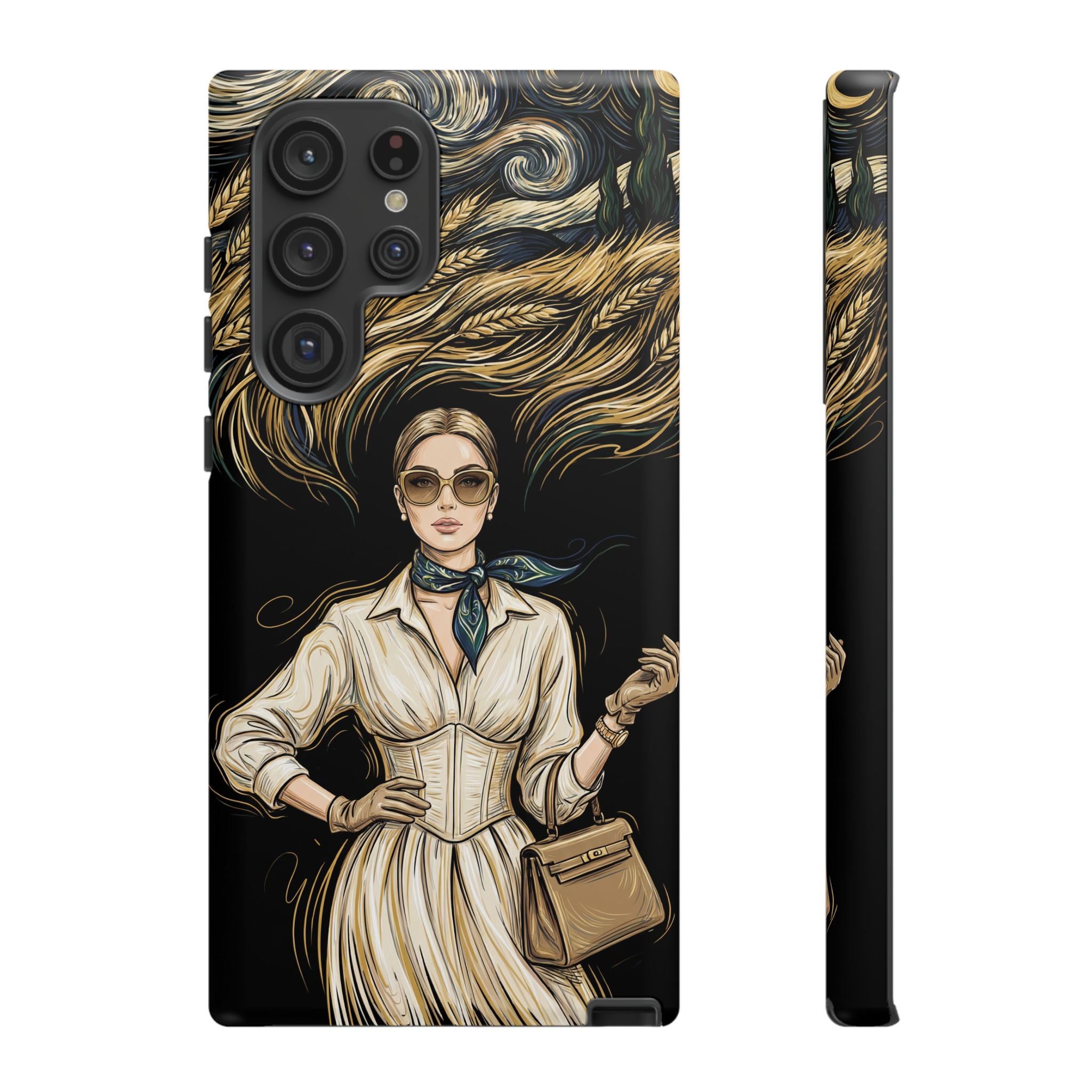 Vintage Elegance Samsung Galaxy Phone Case | Retro Woman with Flowing Golden Hair