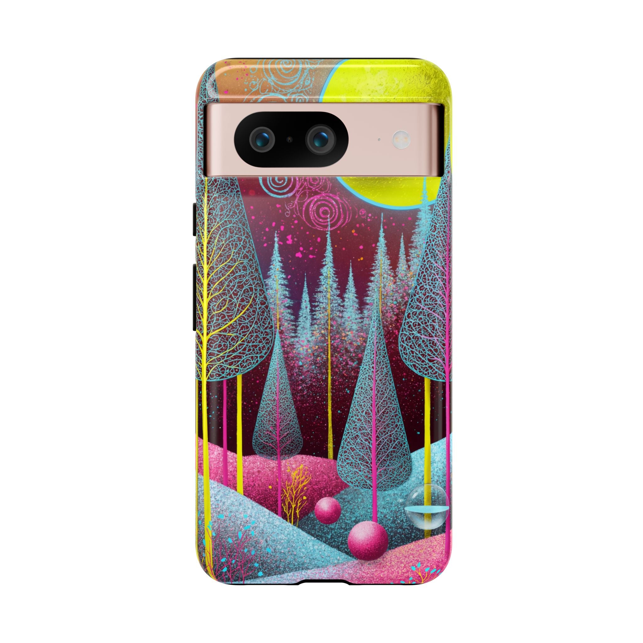 Colorful Surreal Forest Google Pixel Case | Neon Moon, Trees & Abstract Landscape