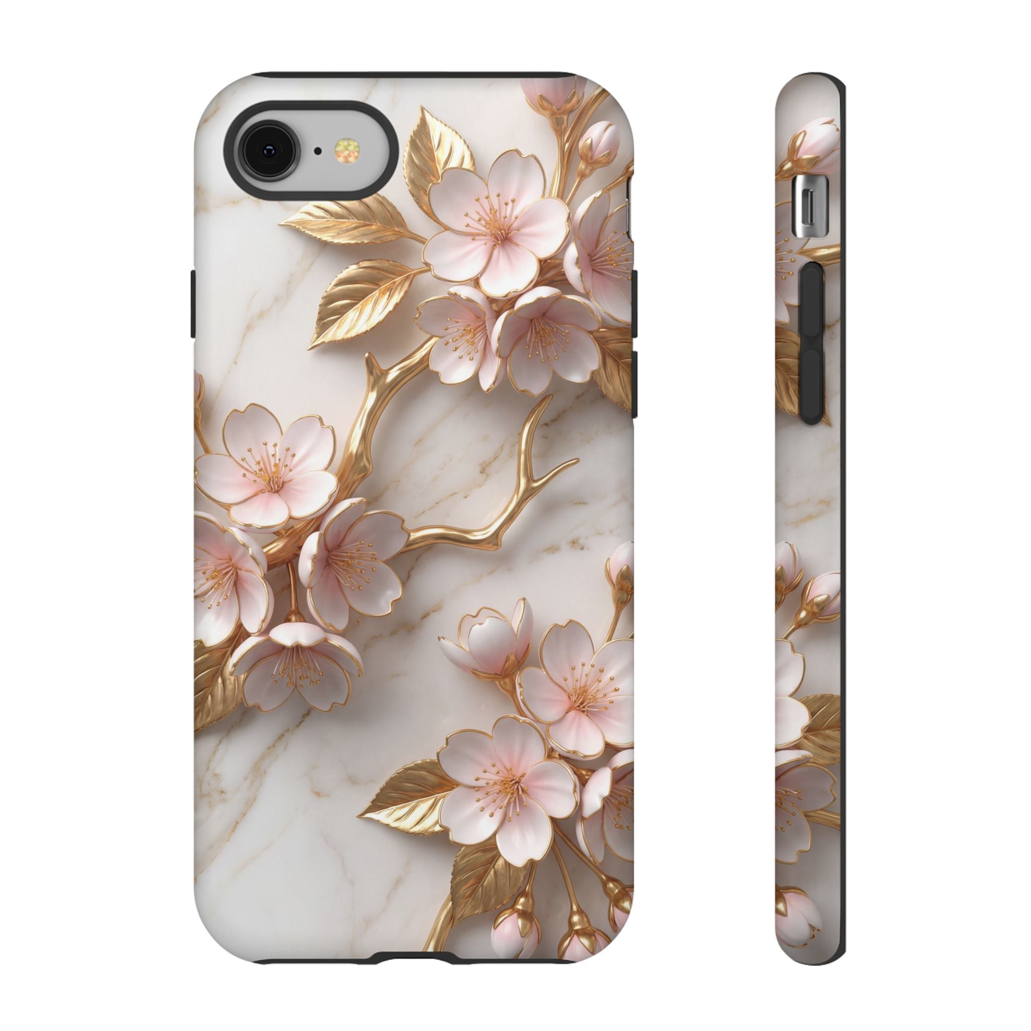 Floral Marble iPhone Case — Sakura Gold Cherry Blossom Tough Case