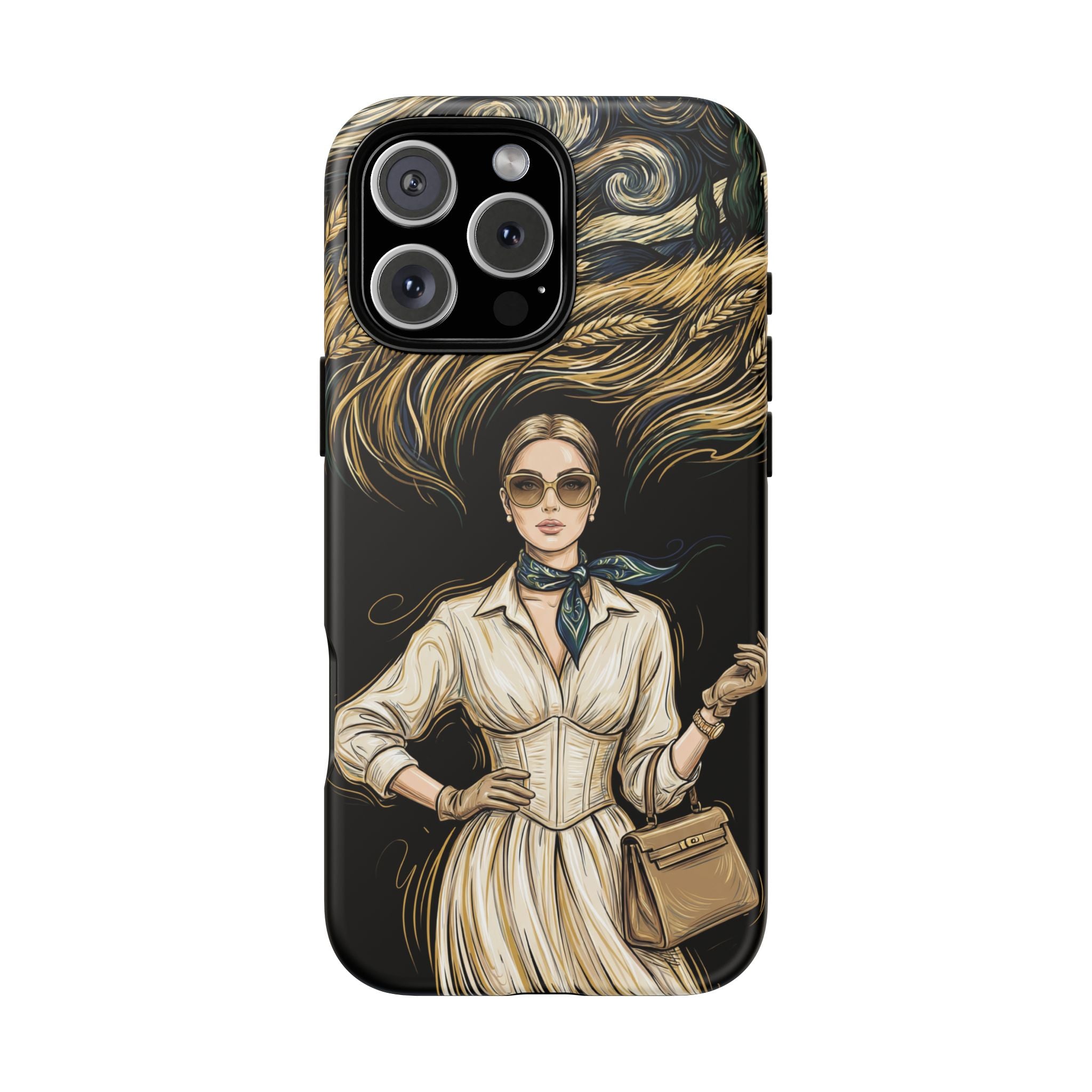 Vintage Elegance iPhone Case | Retro Woman with Flowing Golden Hair