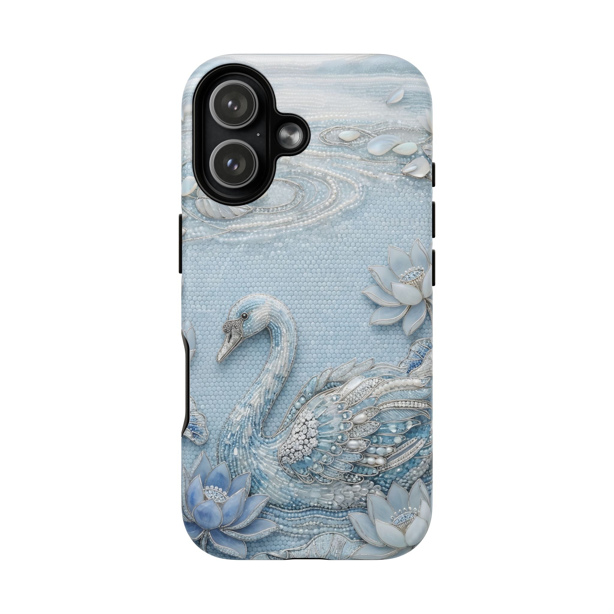 Swan Lake Floral MagSafe iPhone Case | Sparkling Blue Swan Protective Case