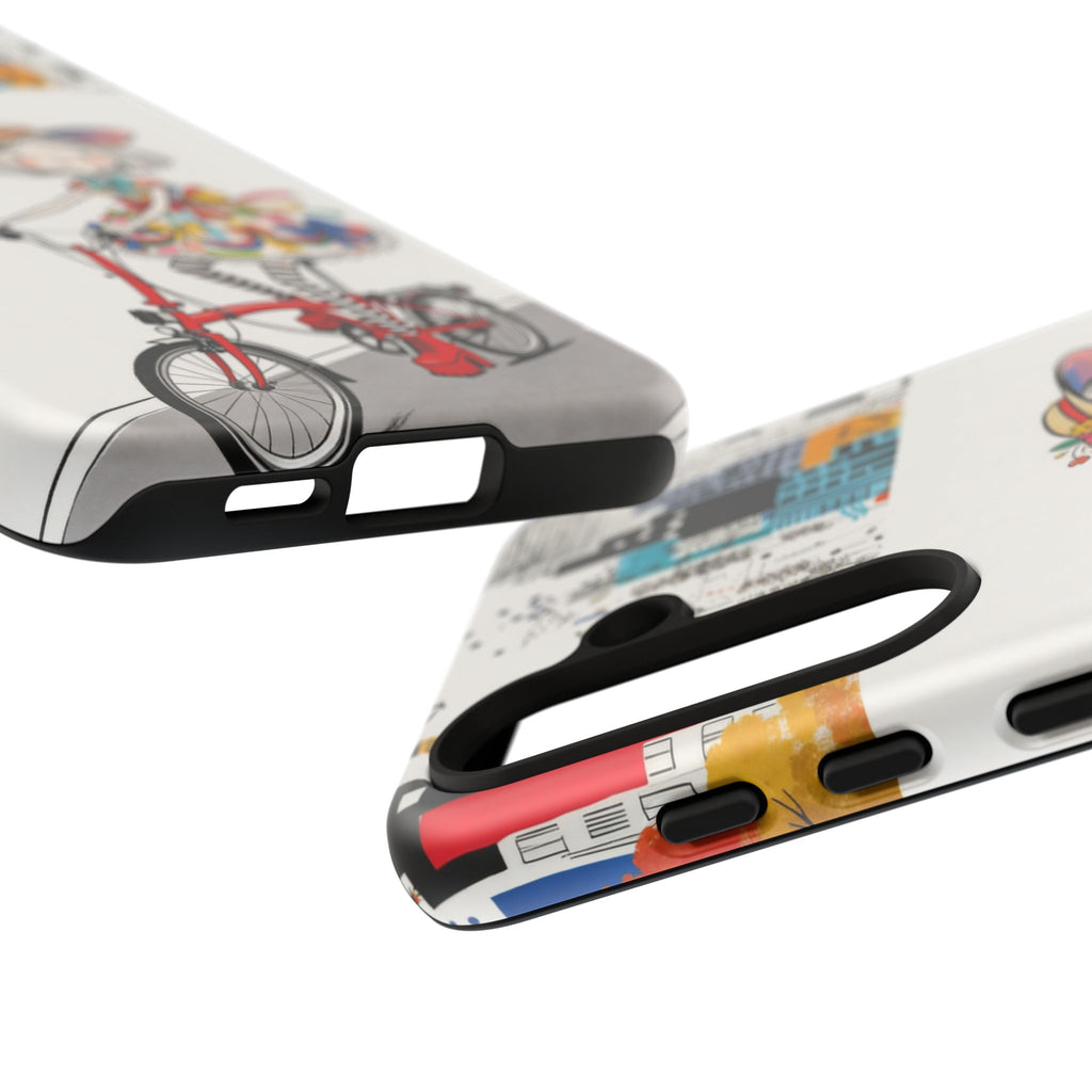 Whimsical Girl on Brompton Bicycle Urban Illustration Samsung Galaxy Phone Case