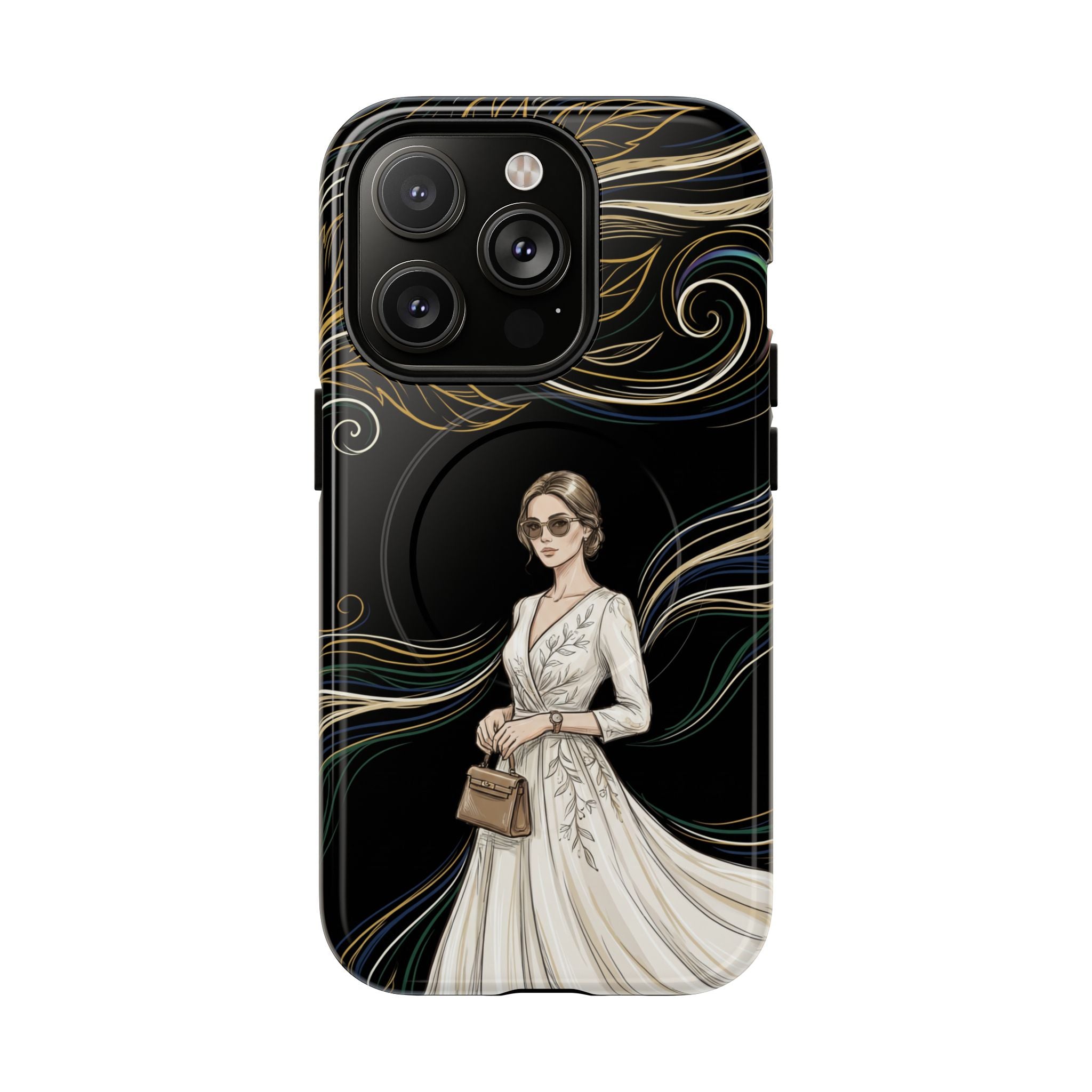 Elegant Woman Illustration MagSafe iPhone Case | Vintage Bride in Flowing Gown