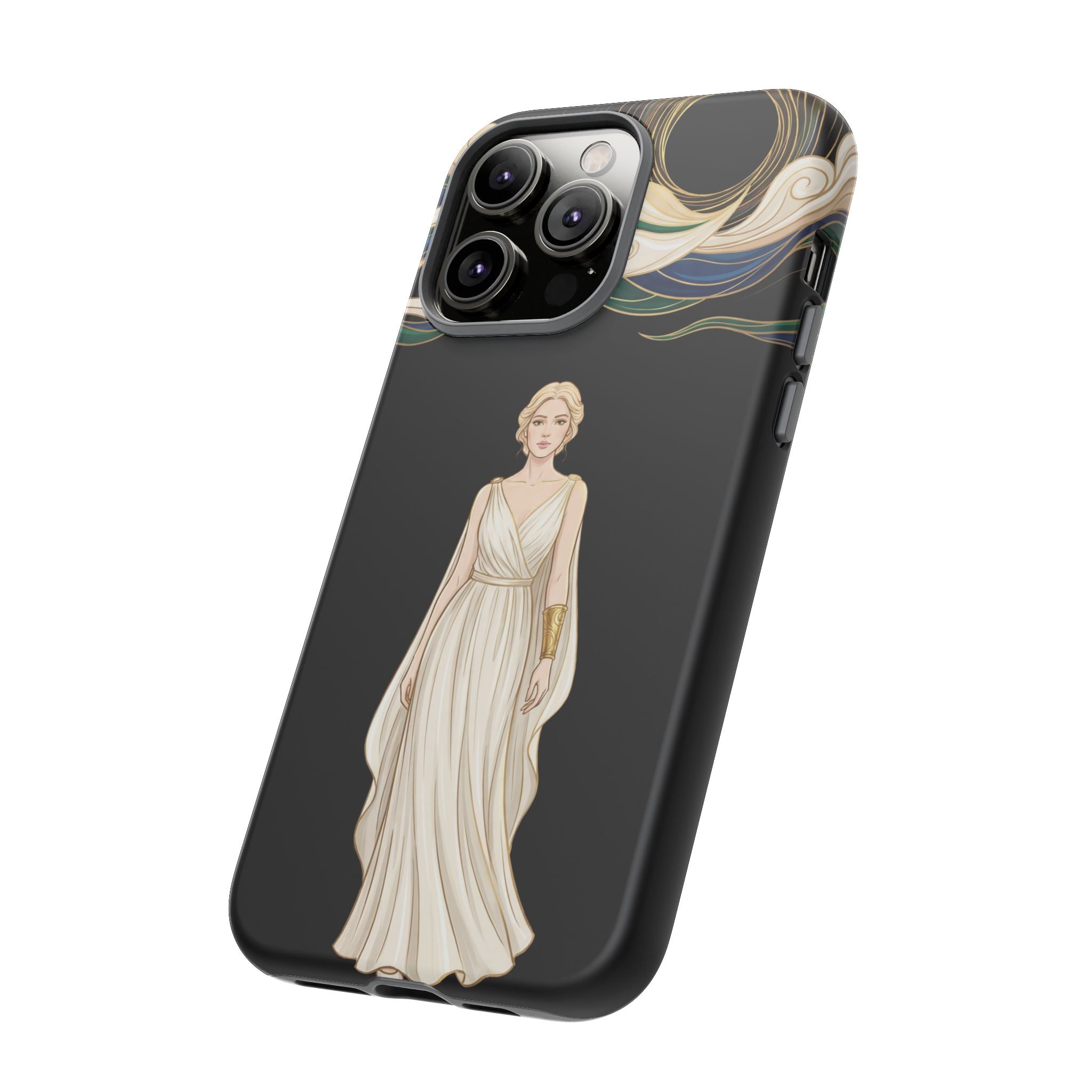 Art Nouveau Goddess iPhone Case | Elegant Woman Illustration on Black