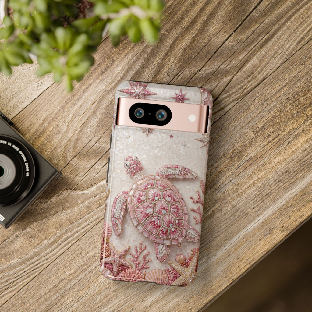 Pink Sea Turtle Shell Beachy Protective Google Pixel Phone Case Cover