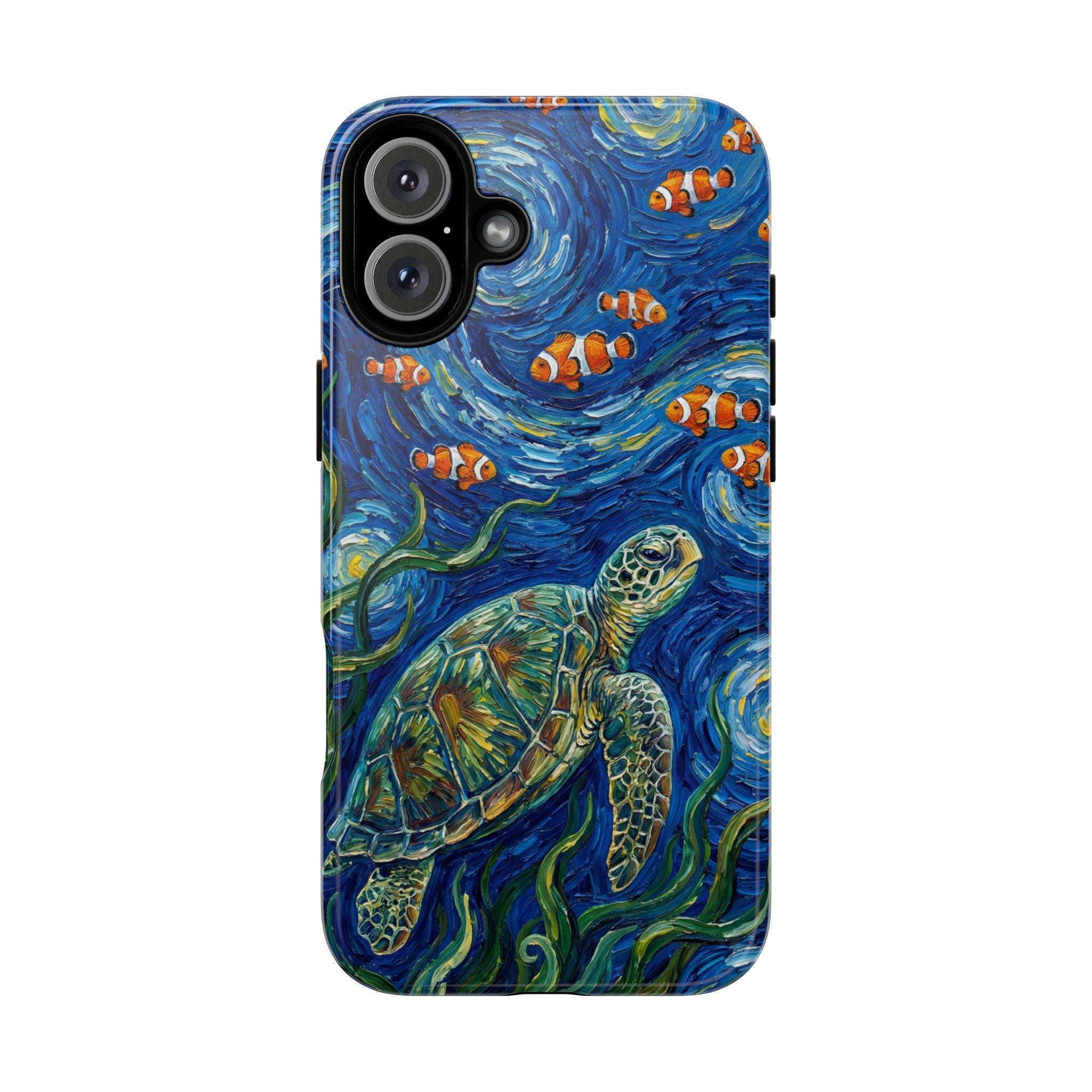 Sea Turtle & Clownfish Tough iPhone Case | Van Gogh Style Ocean Art