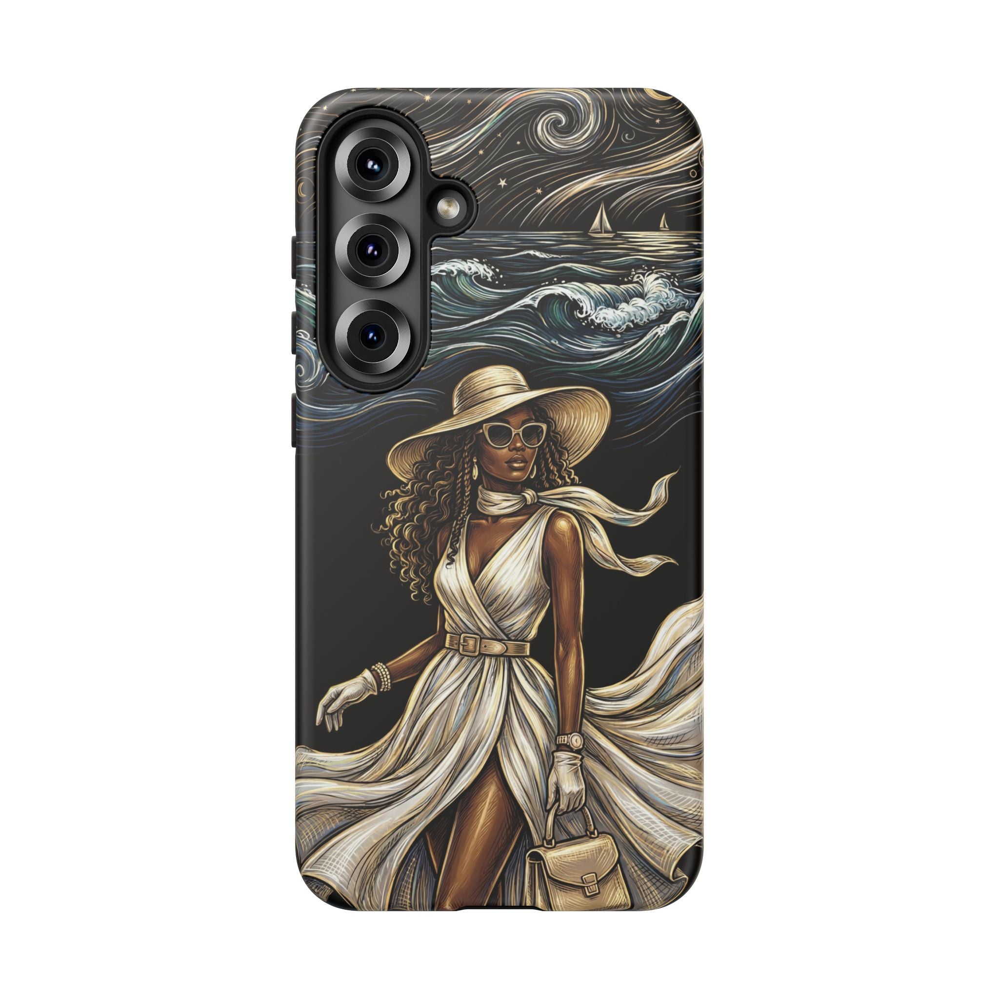 Samsung Galaxy Phone Case | Elegant Black Woman in Flowing Dress by the Sea