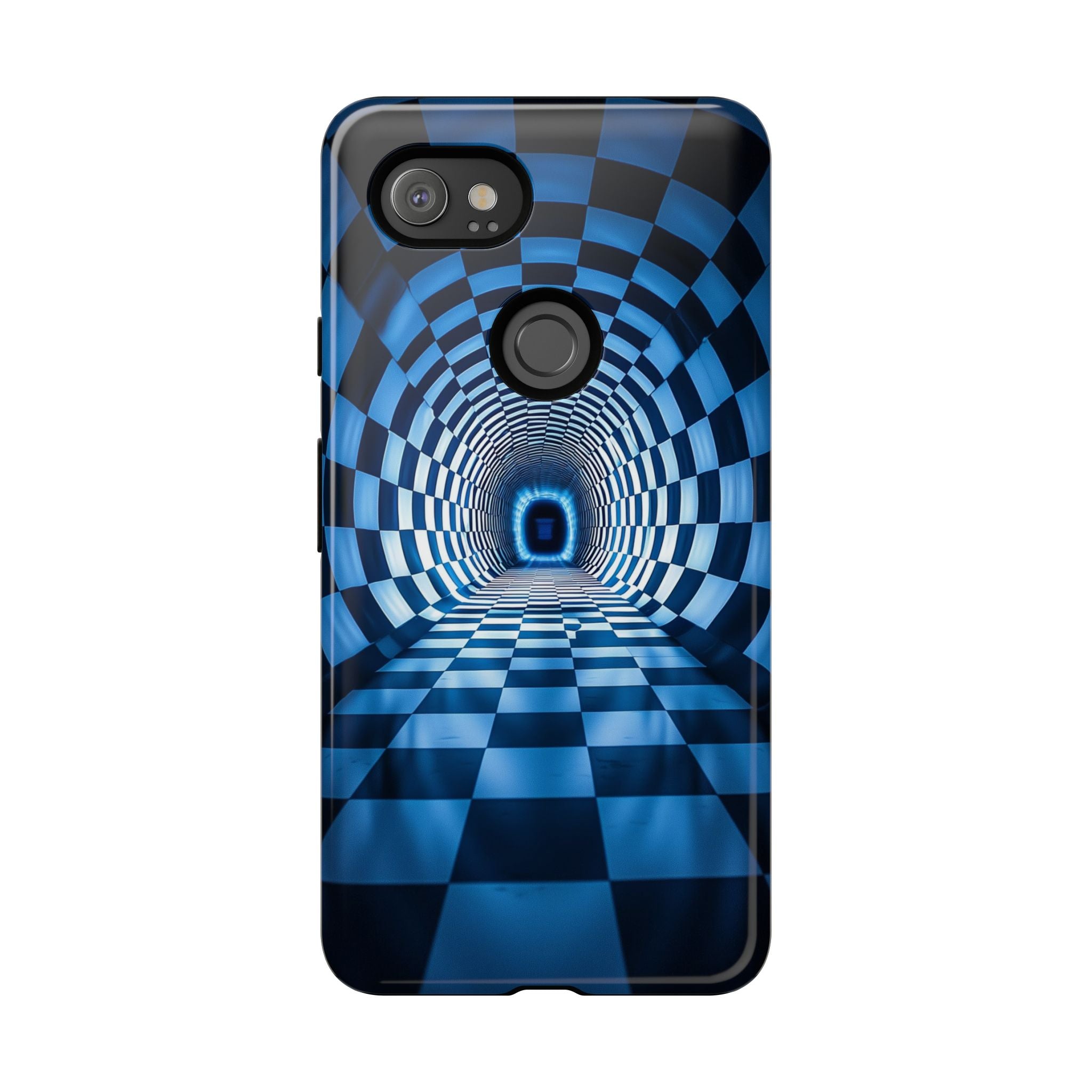 Blue Checkered Tunnel Google Pixel Case — 3D Optical Illusion Tough Case