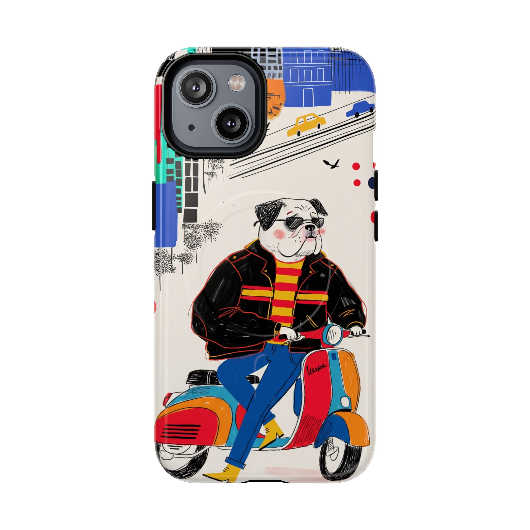 Bulldog Vespa MagSafe iPhone Case | Retro Scooter Dog Protective Cover