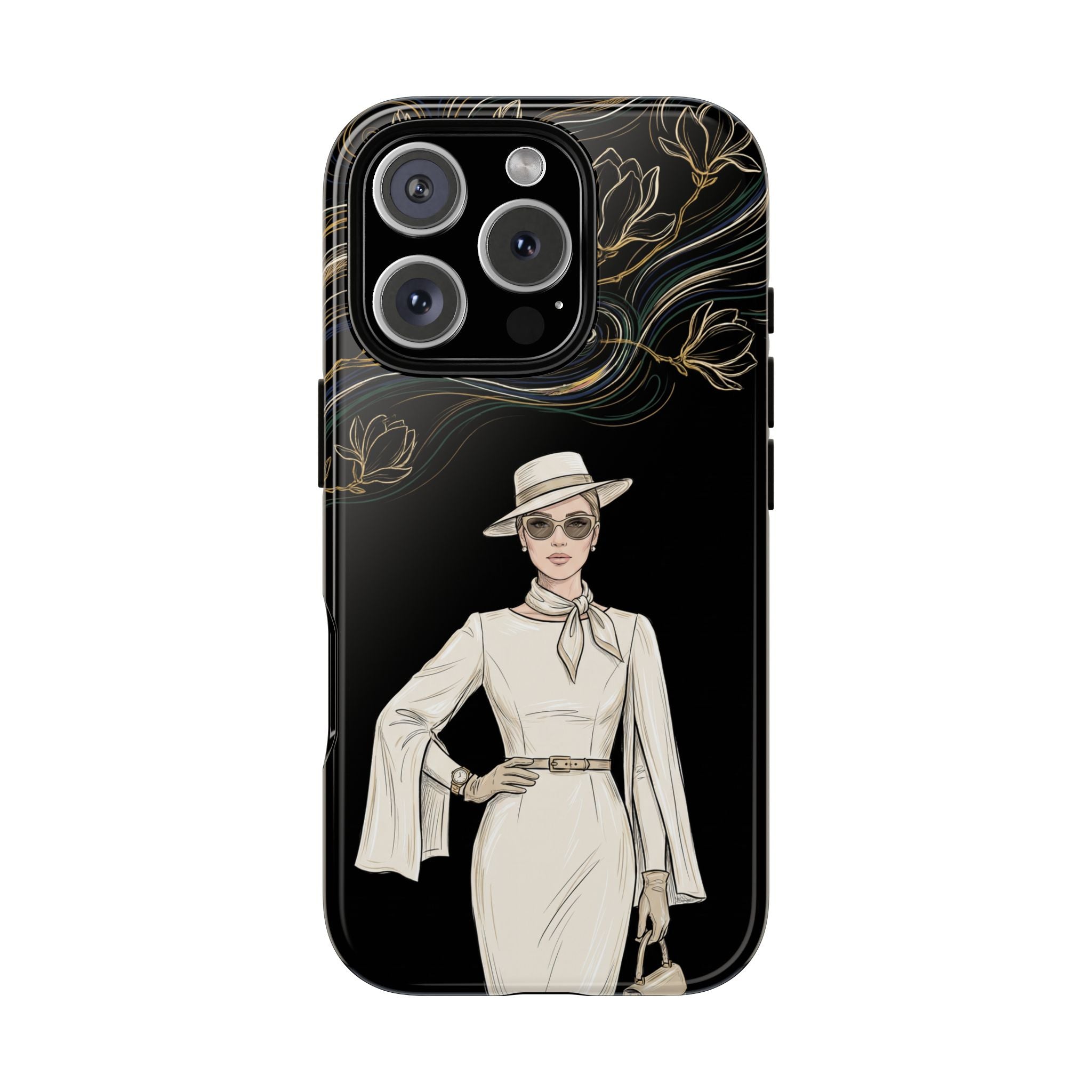 iPhone Case | Elegant Vintage Lady with Gold Floral Swirls