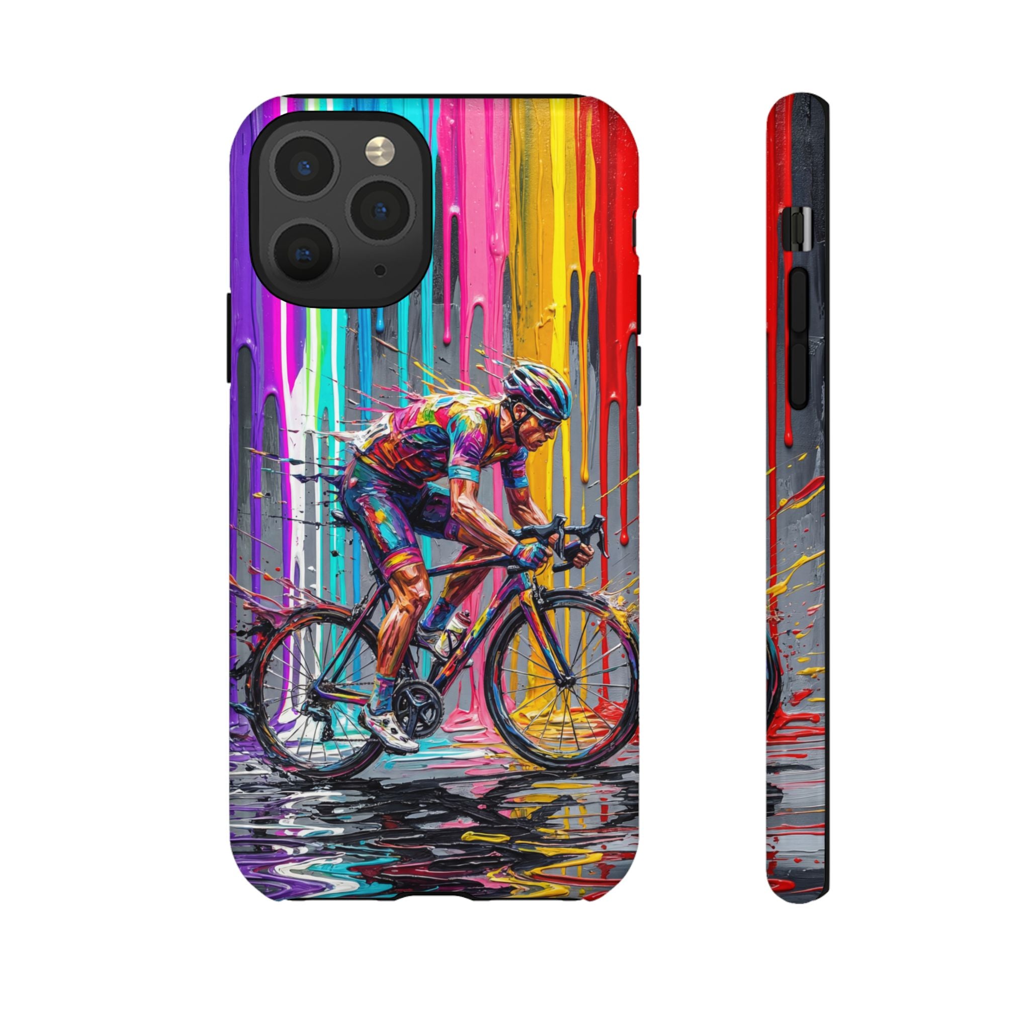 Cyclist Art iPhone Case | Colourful Drip Painting Tough Cases