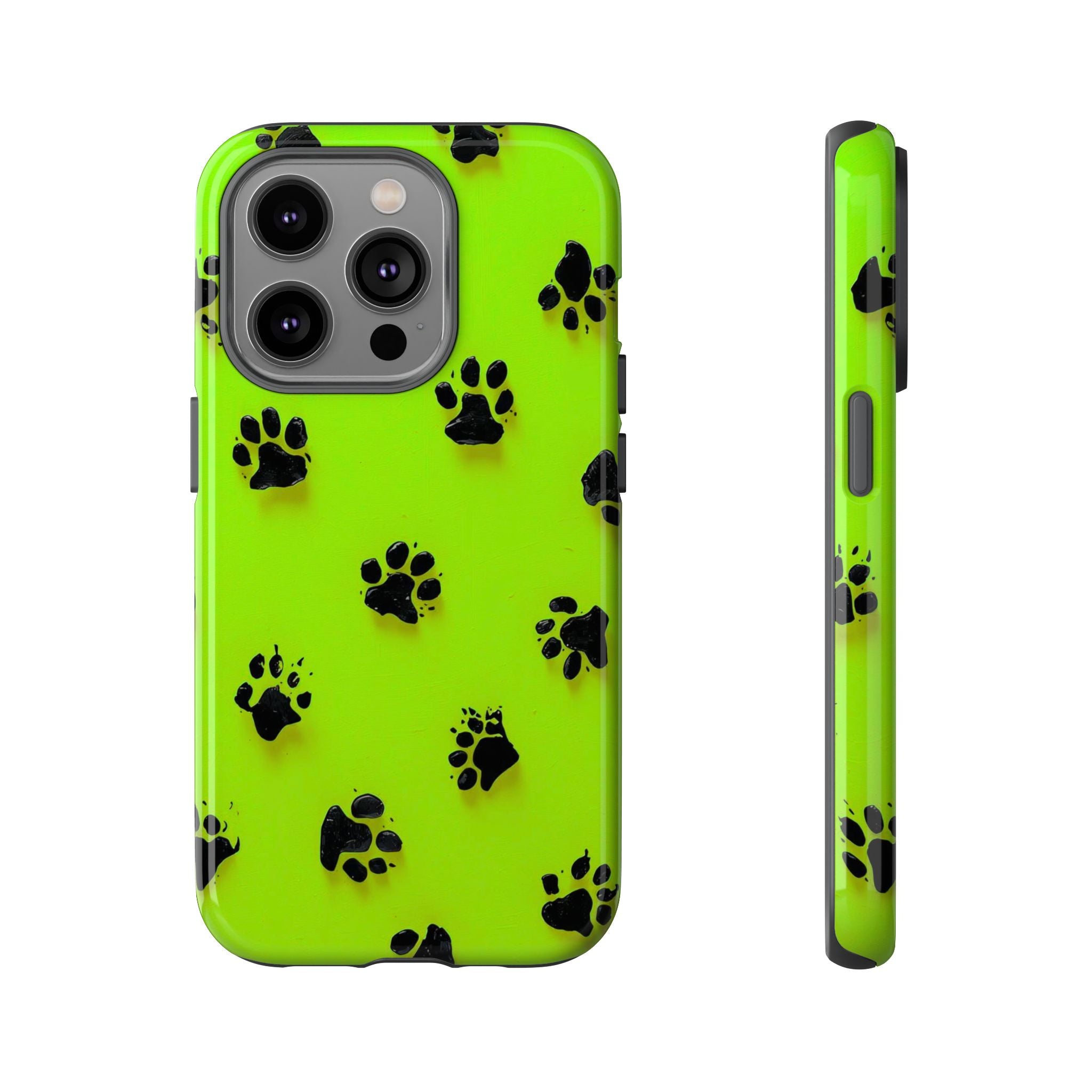 Neon Paw Print Tough Phone Case — Shockproof Pet Lover iPhone Cover