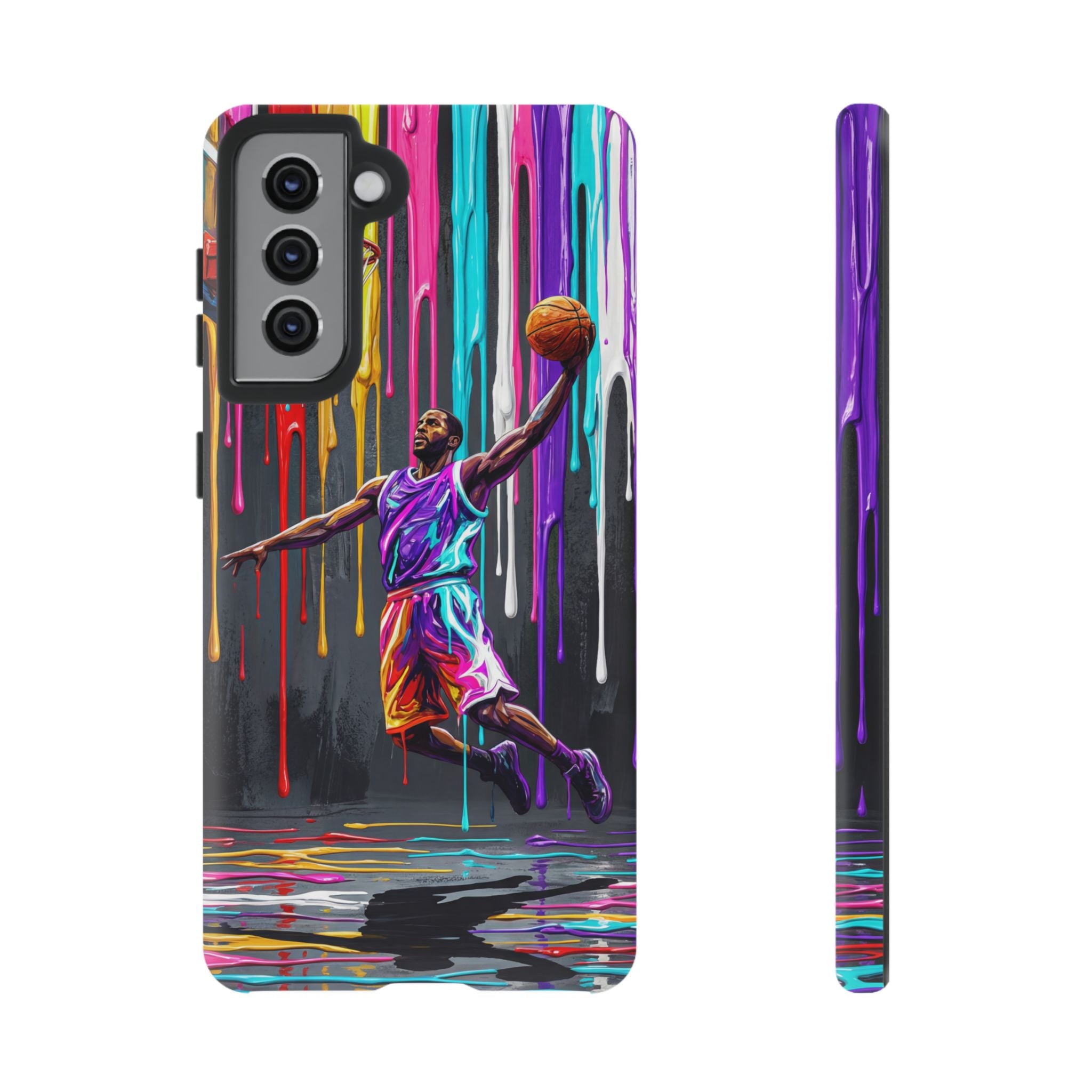 Color Splash Basketball Samsung Galaxy Phone Case | Vibrant Drip Dunk Design