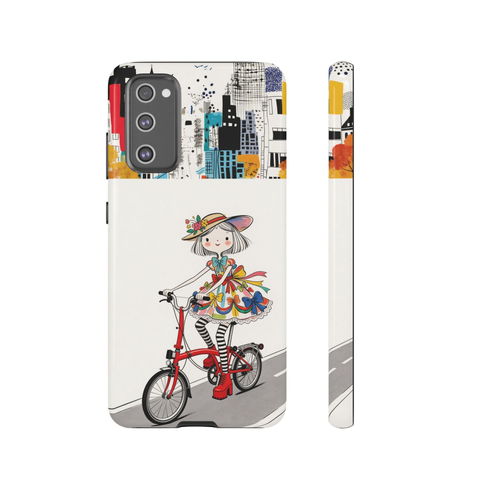 Whimsical Girl on Brompton Bicycle Urban Illustration Samsung Galaxy Phone Case