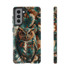 Owl Forest Tough Samsung Galaxy Case | Teal & Brown Rustic Wildlife Protective Cover