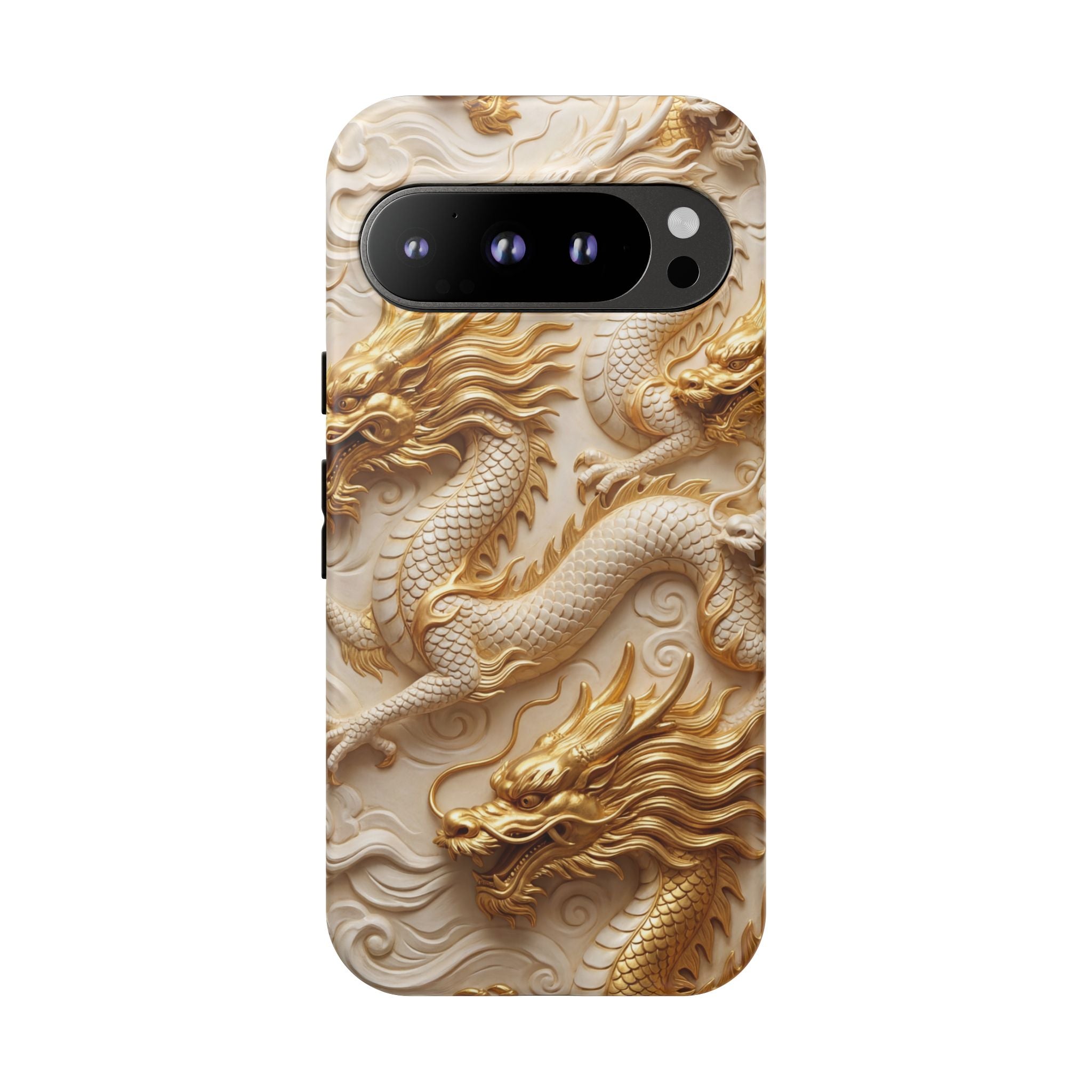 Dragon Relief Google Pixel Case — Gold Carved Dragon Protective Cover