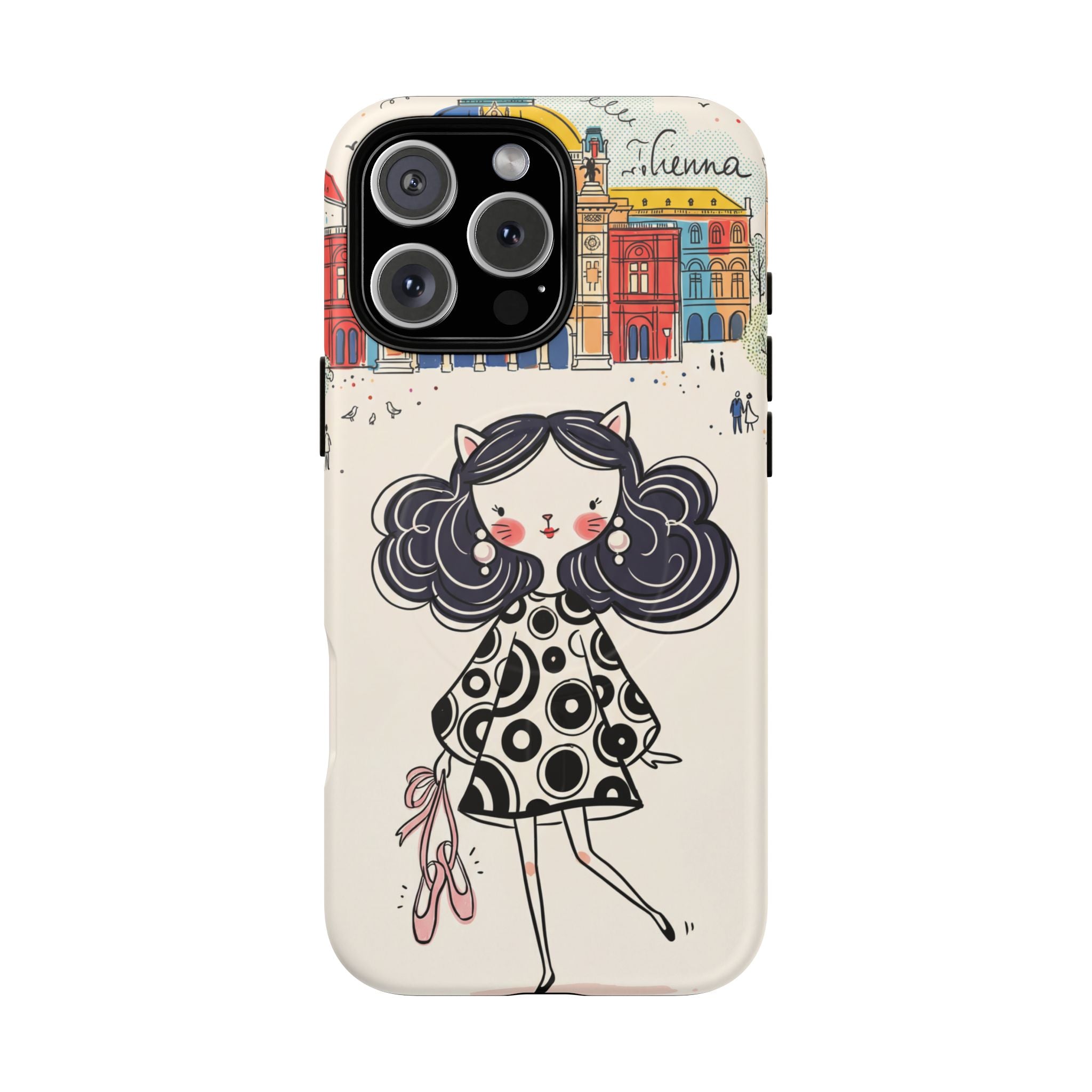 Cute Parisian Cat Girl MagSafe iPhone Case | Ballet Slippers Illustration Tough Case