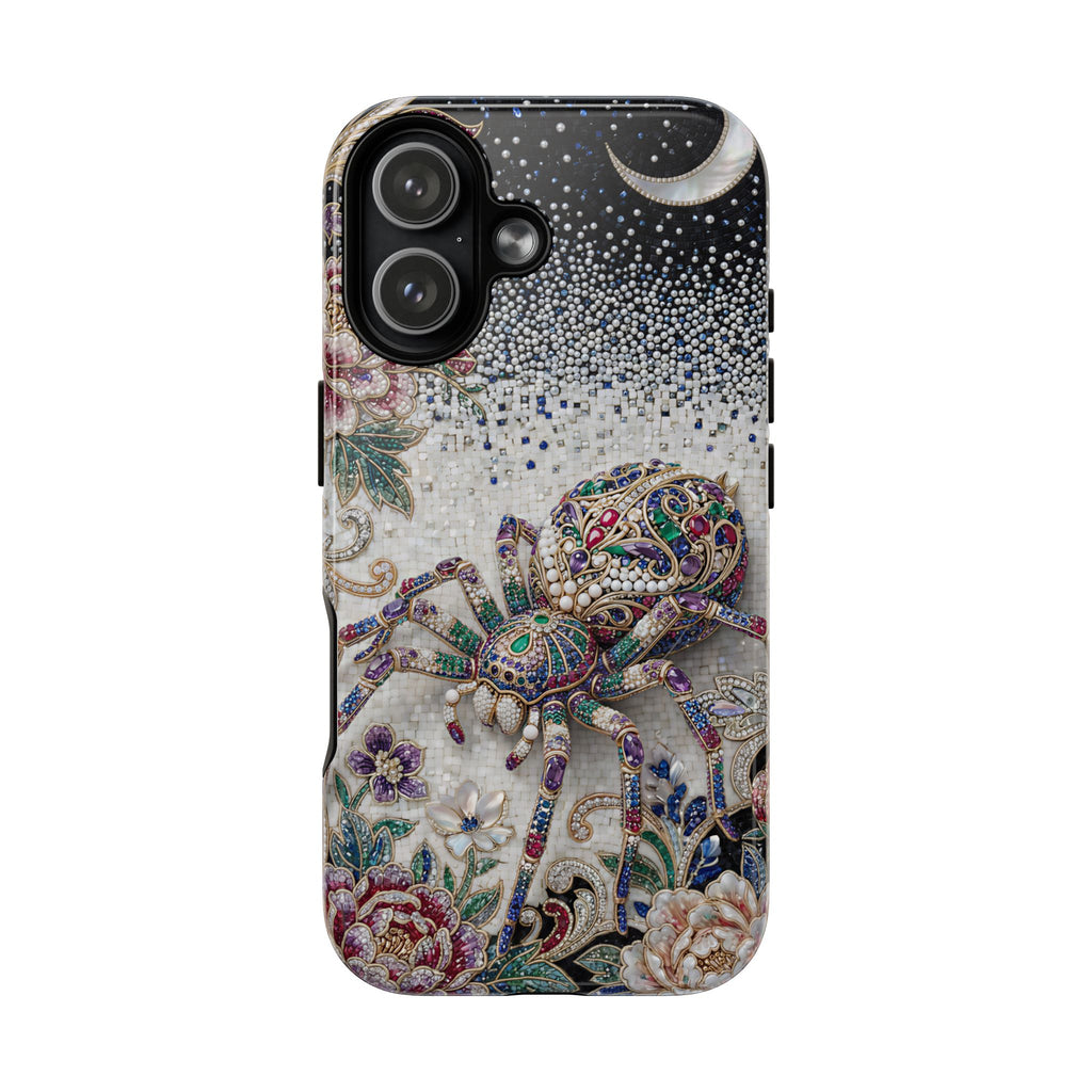 Gemstone Spider Moon MagSafe iPhone Case | Boho Floral Protective Tough Case