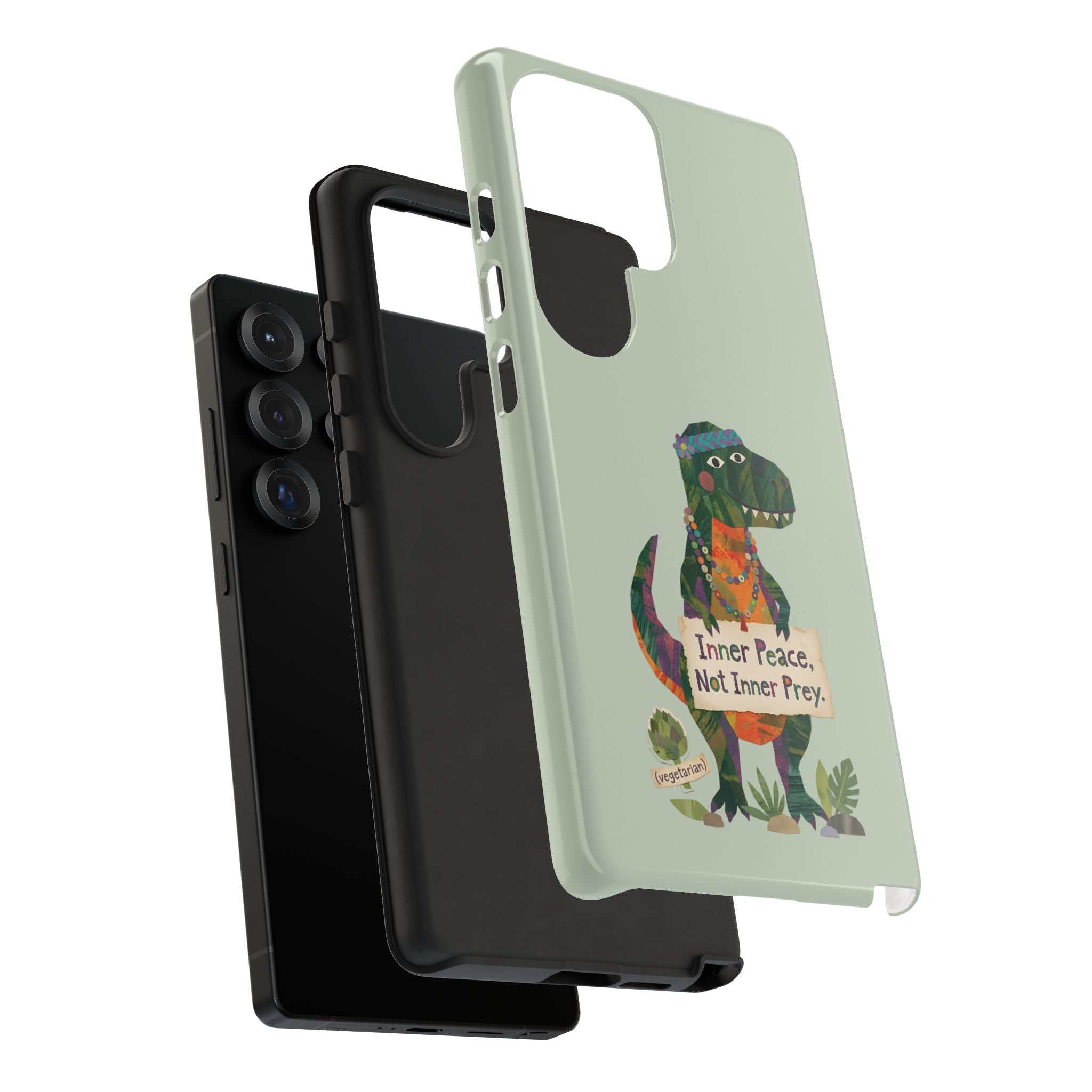 Funny T Rex Tough Samsung Galaxy Phone Case | Sage Green Inner Peace Dinosaur Cover