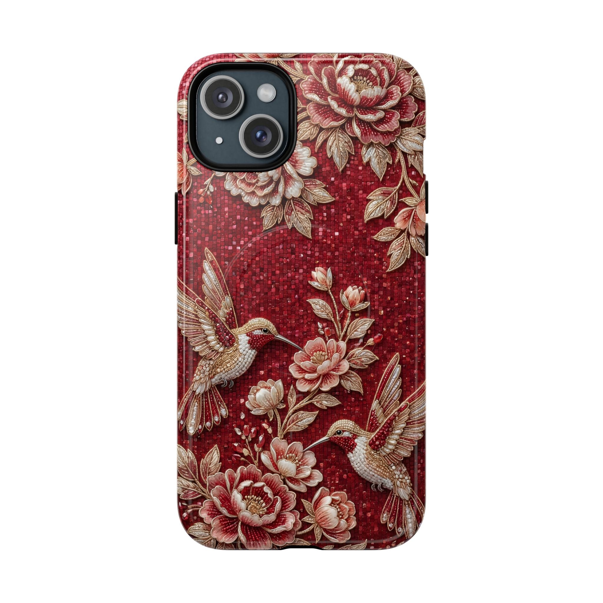 Floral Hummingbird Tough Case | Vintage Red MagSafe iPhone Case