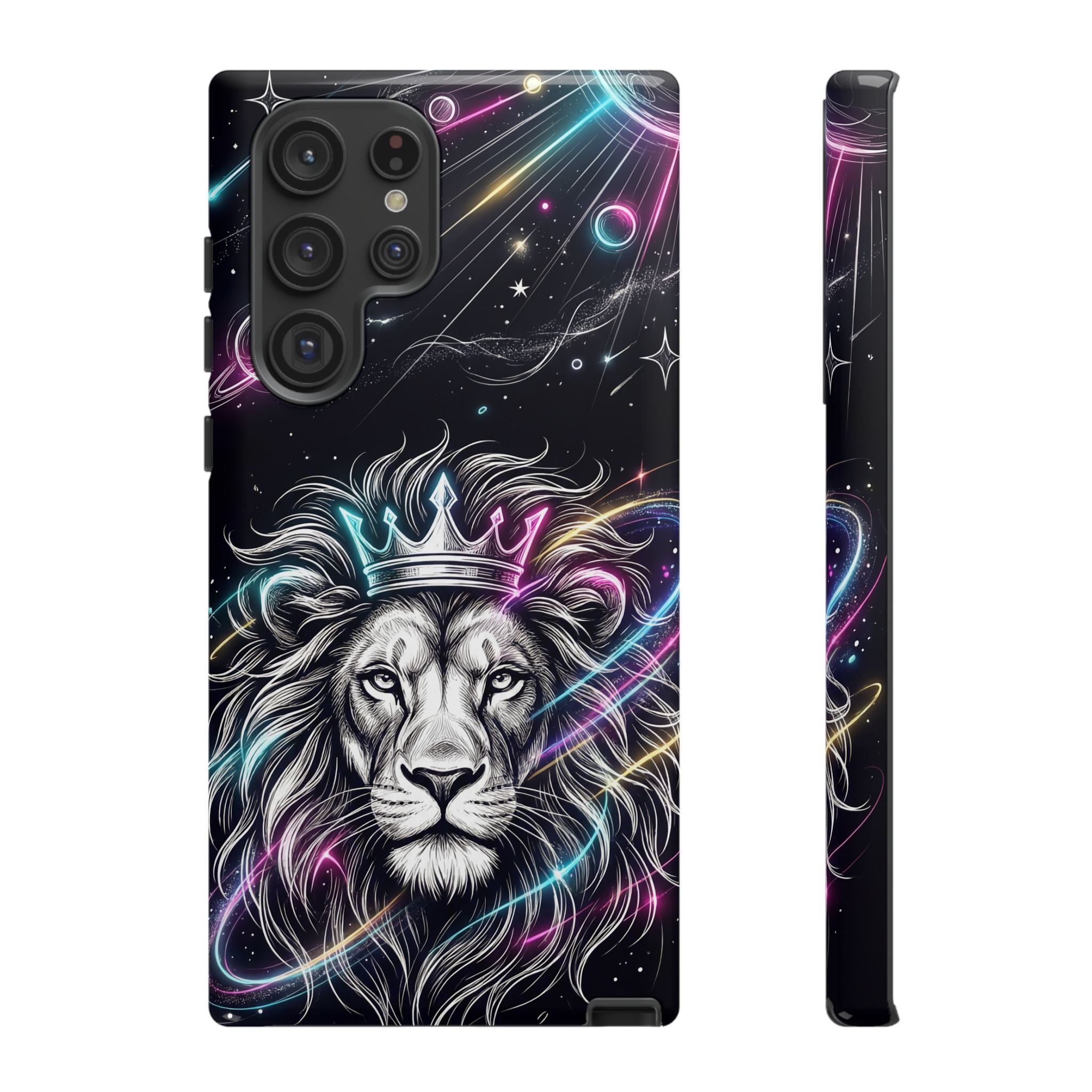 Galaxy Lion Samsung Galaxy Phone Case | Neon Crowned Lion Protective Case
