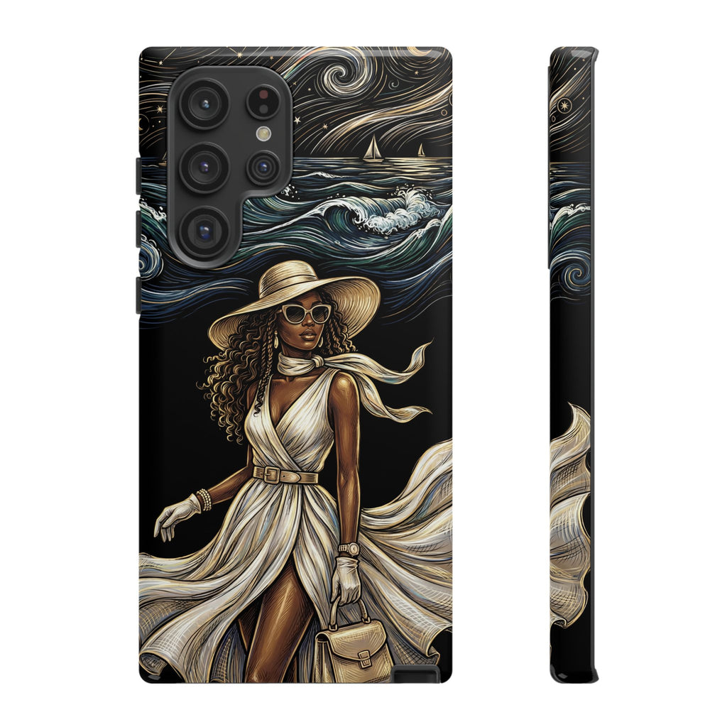 Samsung Galaxy Phone Case | Elegant Black Woman in Flowing Dress by the Sea