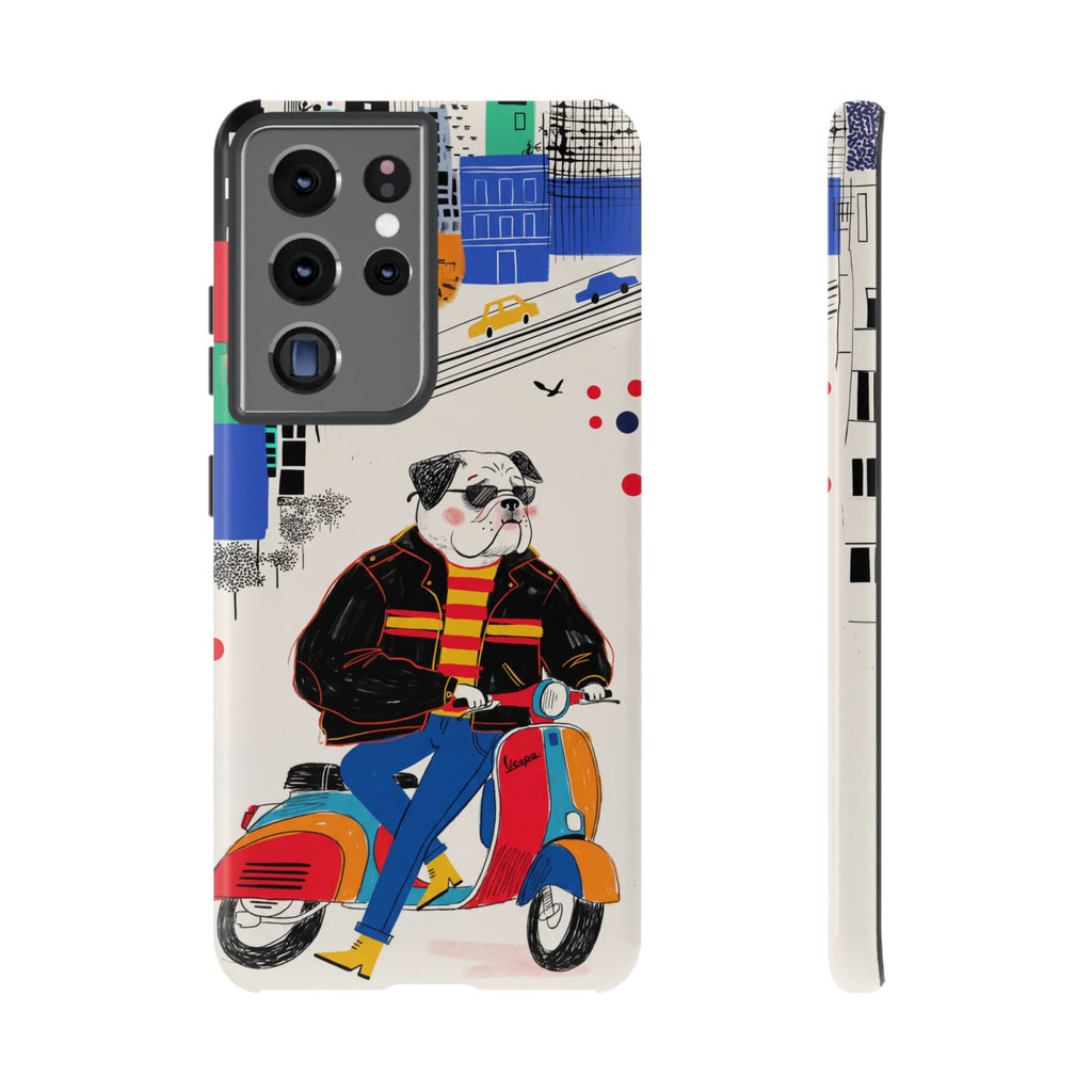 Bulldog Vespa Samsung Galaxy Phone Case | Retro Scooter Dog Protective Cover