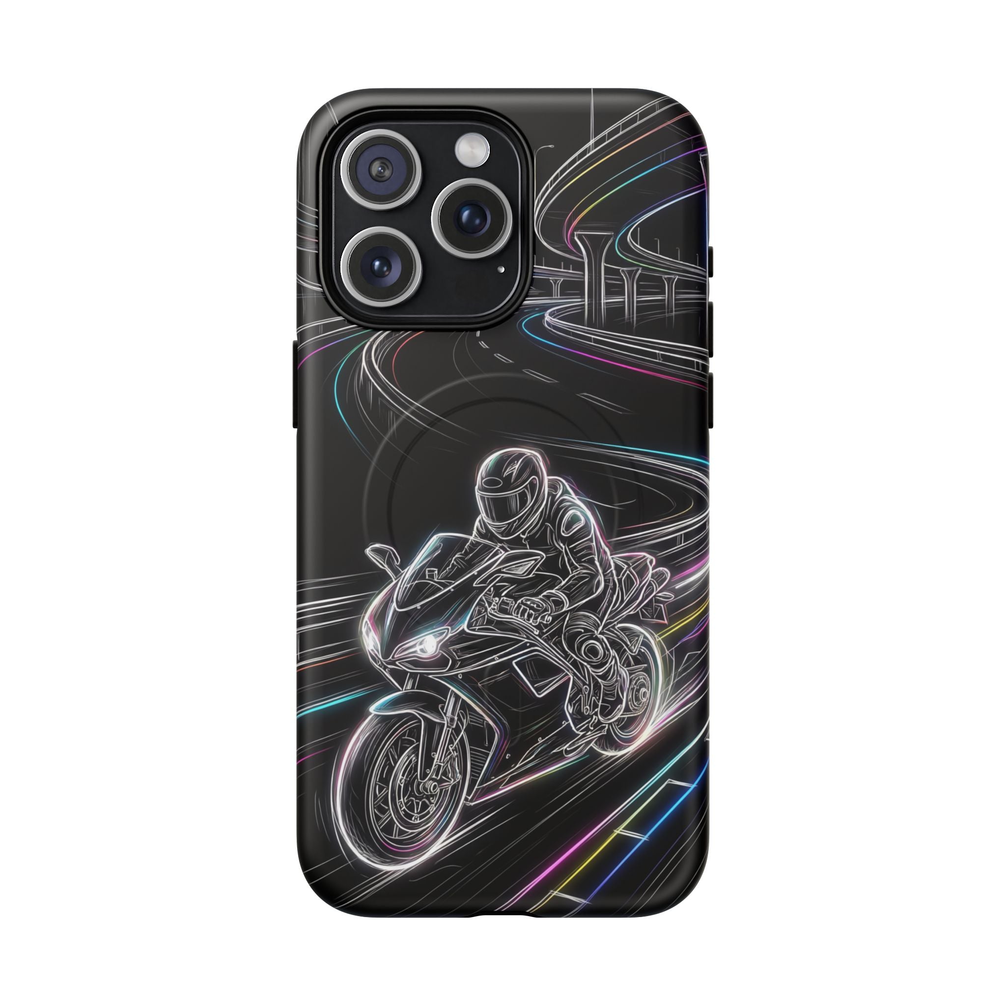 Neon Night Rider MagSafe iPhone Case | Motorcycle Racing Protective Cover