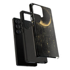 Moonlit Crescent Tough Samsung Galaxy Case | Gold Stars Night Sky
