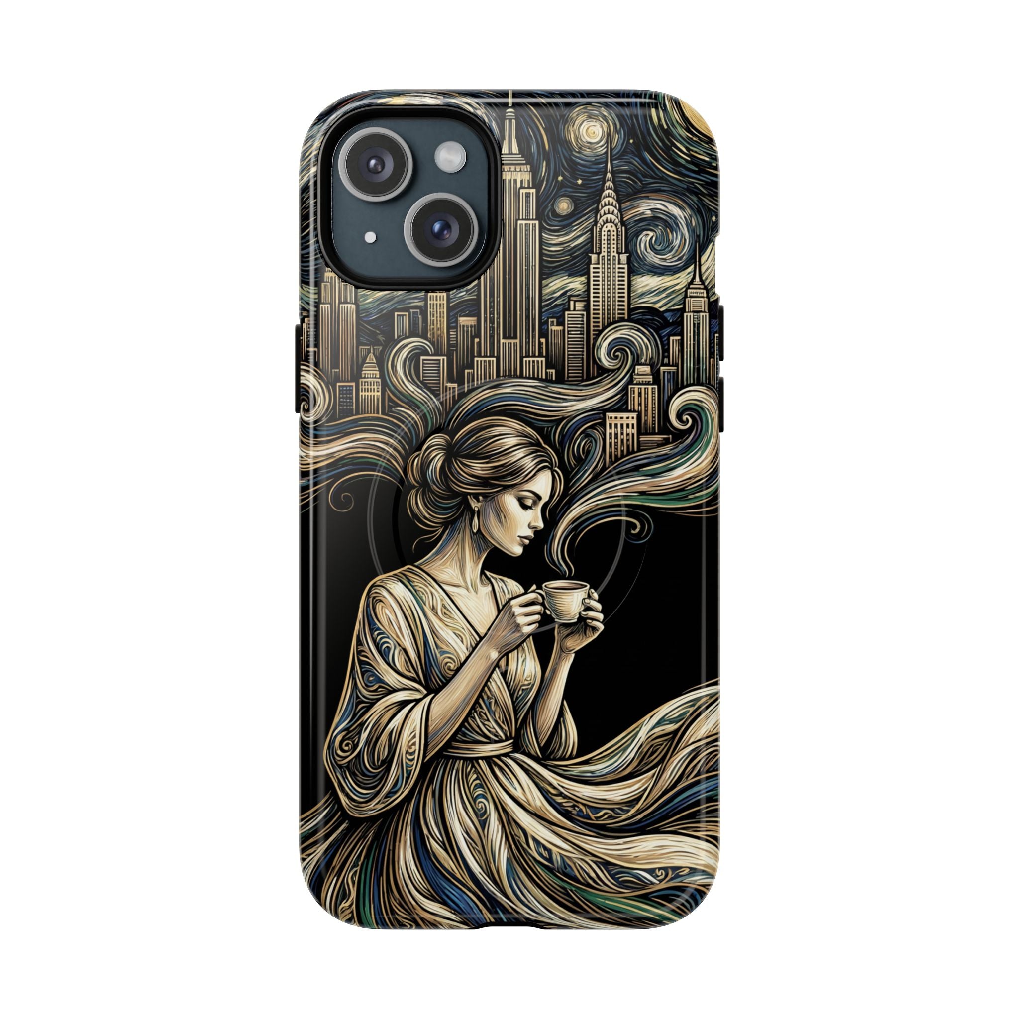 Vintage Cityscape Woman Tea Art MagSafe iPhone Case