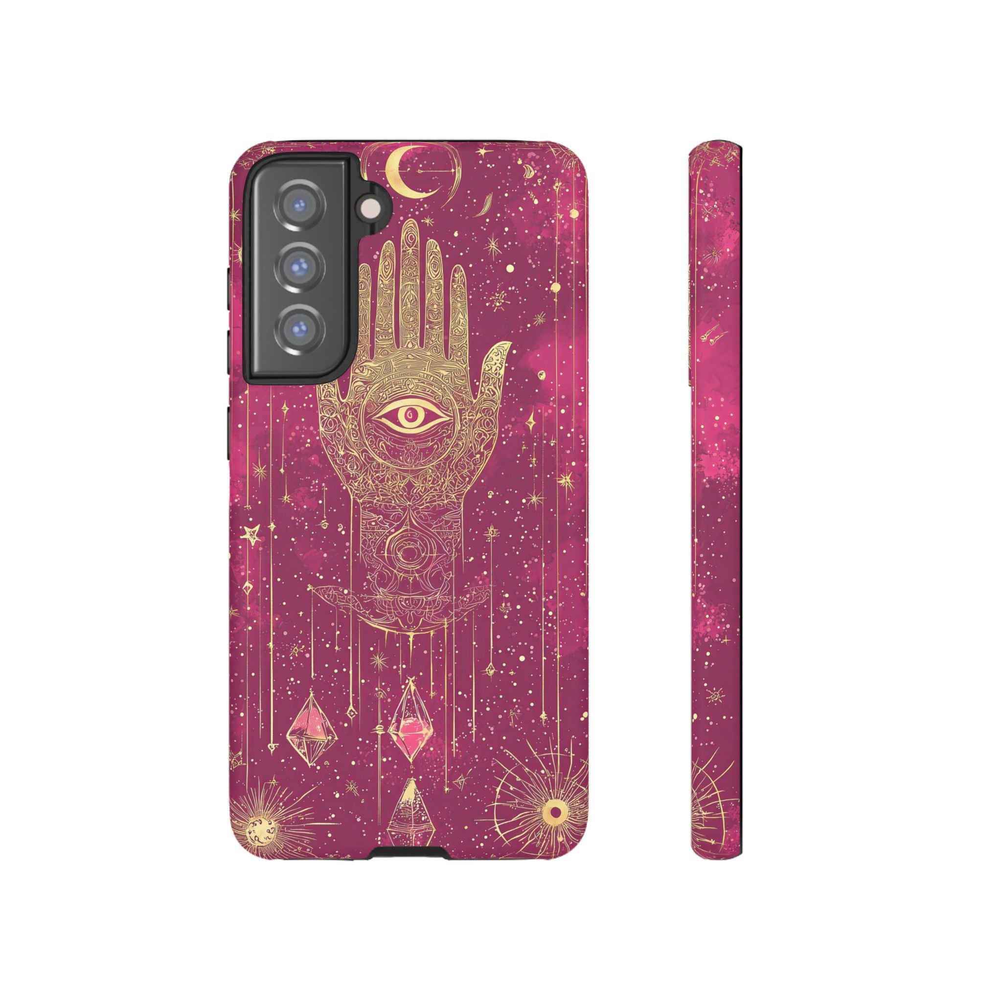 Mystic Hamsa Samsung Galaxy Case | Gold Palm & All-Seeing Eye on Magenta Galaxy