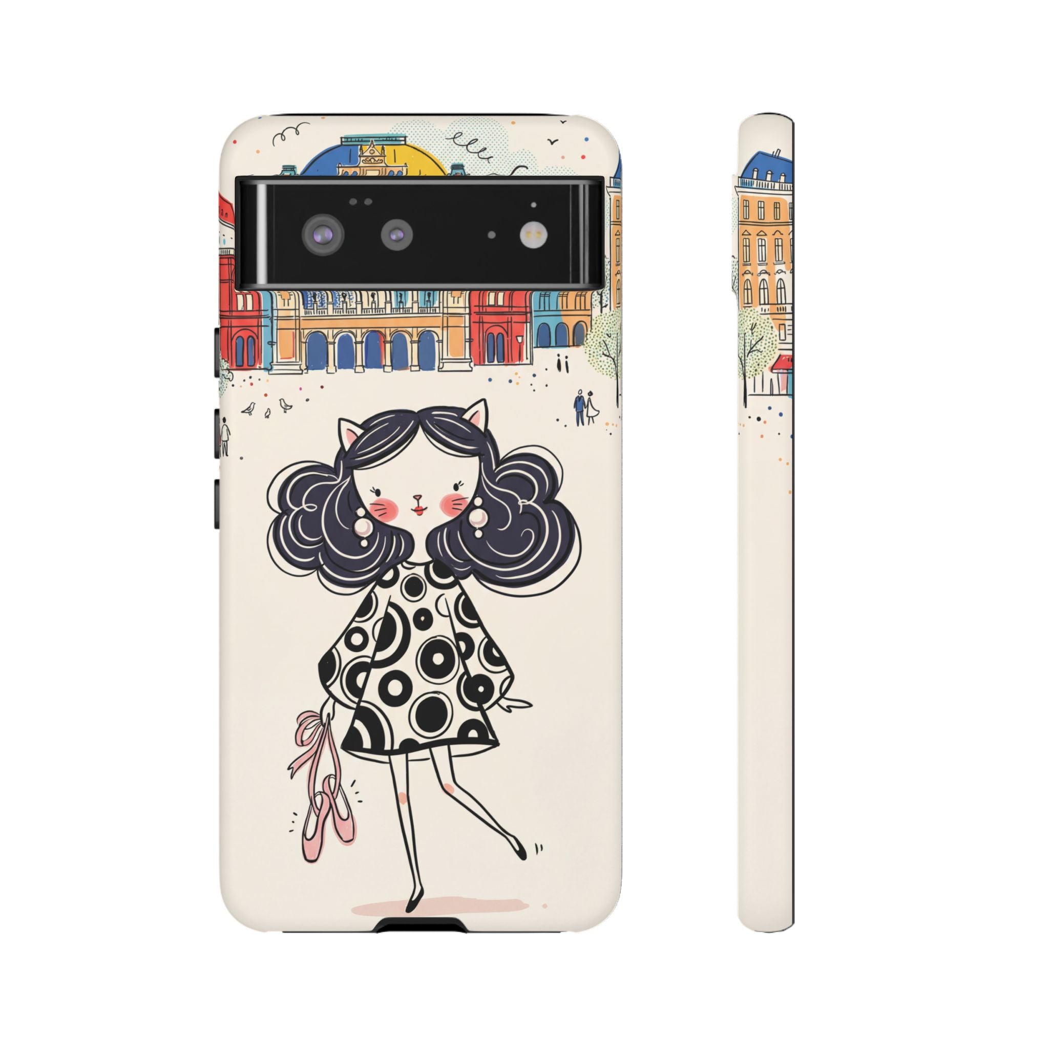 Cute Parisian Cat Girl Google Pixel Phone Case | Ballet Slippers Illustration Tough Case